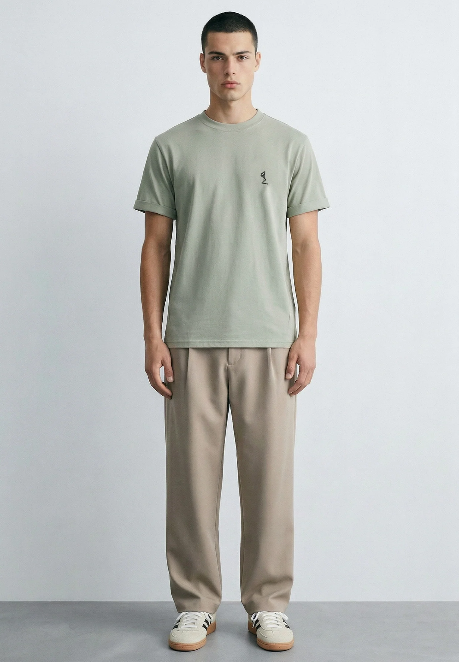 ESSENTIAL ROLLED CUFF T-SHIRT SOFT KHAKI - Image 3