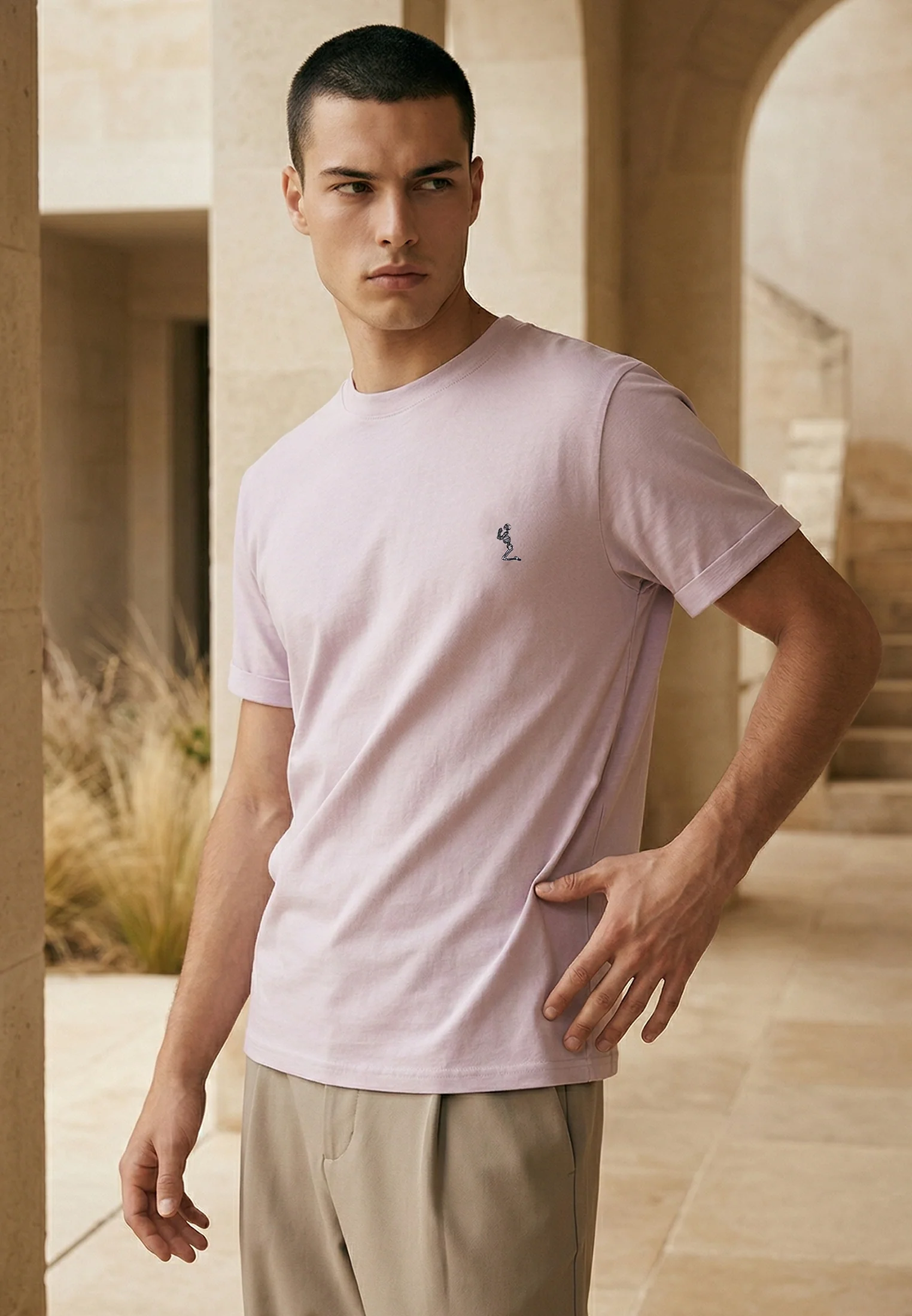 ESSENTIAL ROLLED CUFF T-SHIRT PALE PINK - Image 2