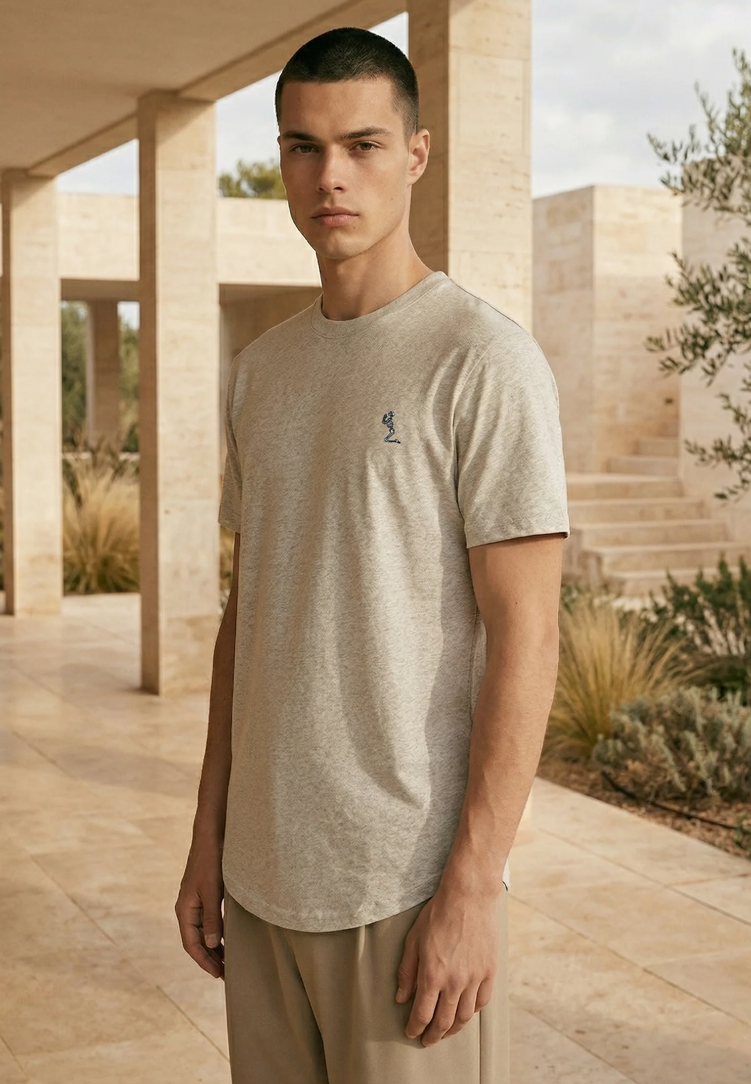 ESSENTIAL SWAG CURVED HEM GREY MARL T-SHIRT - Image 2