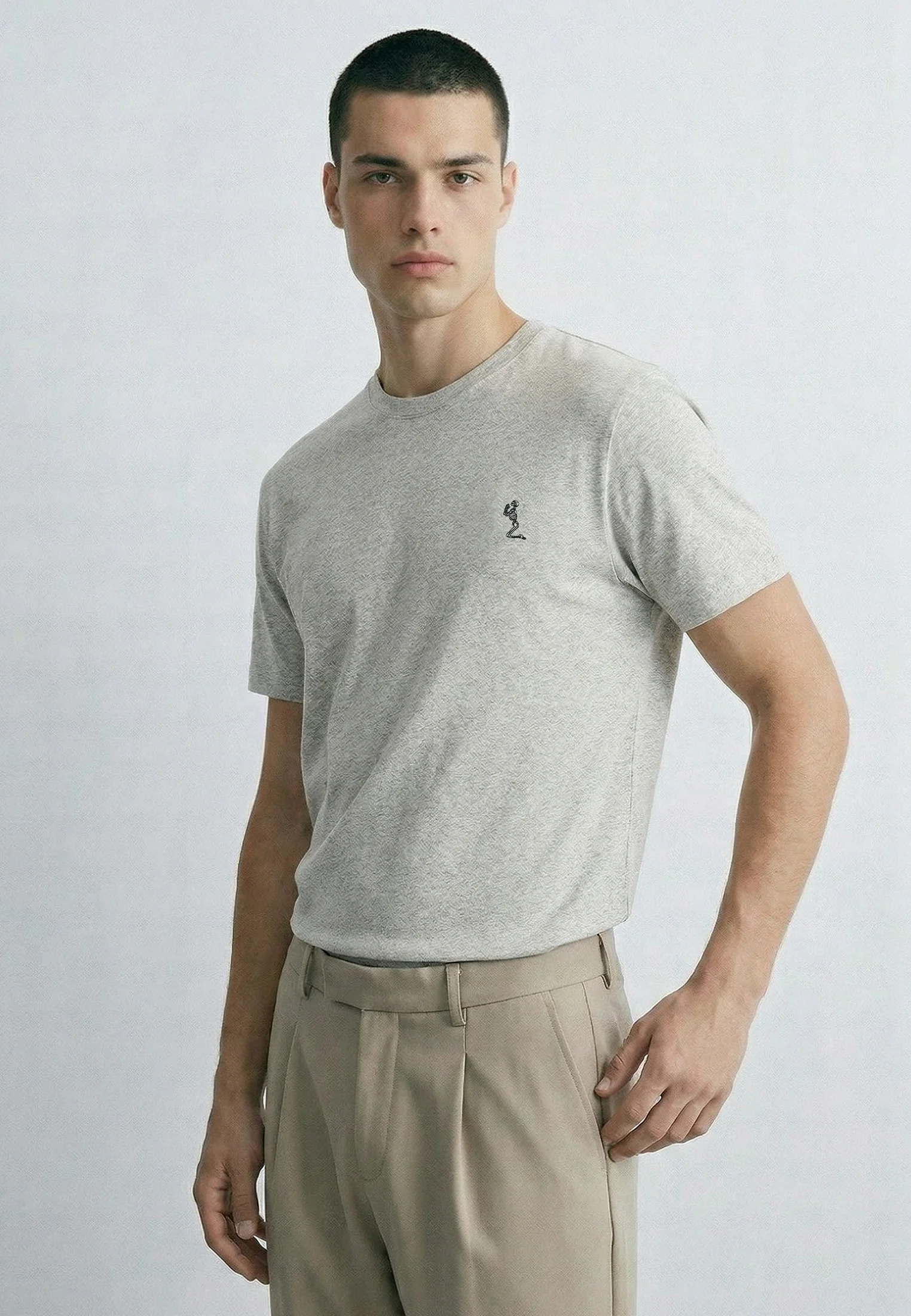 ESSENTIAL SWAG CURVED HEM GREY MARL T-SHIRT - Image 3