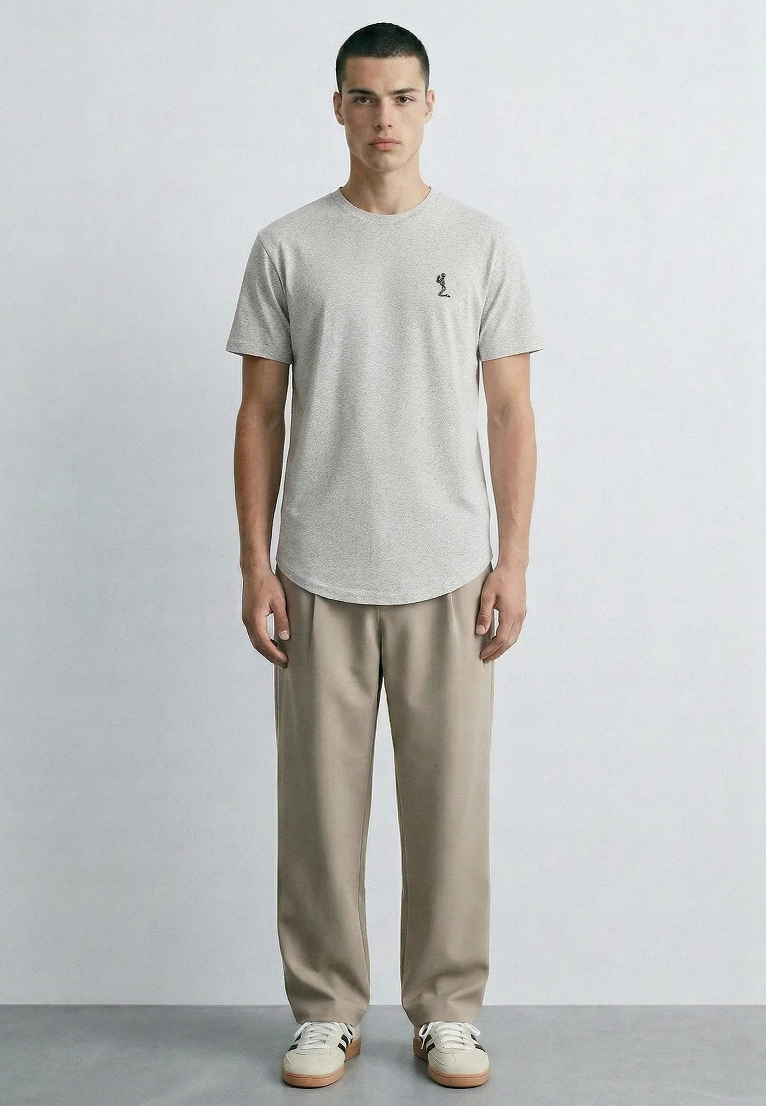 ESSENTIAL SWAG CURVED HEM GREY MARL T-SHIRT - Image 4