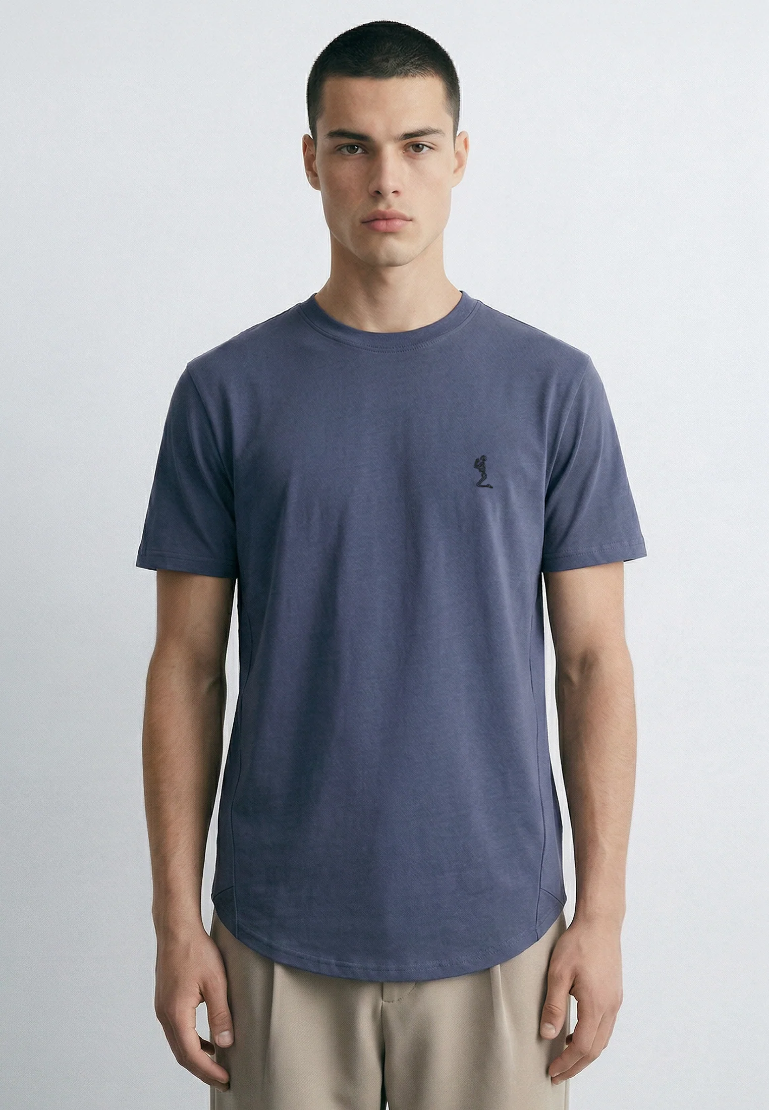 ESSENTIAL SWAG CURVED HEM INDIGO T-SHIRT