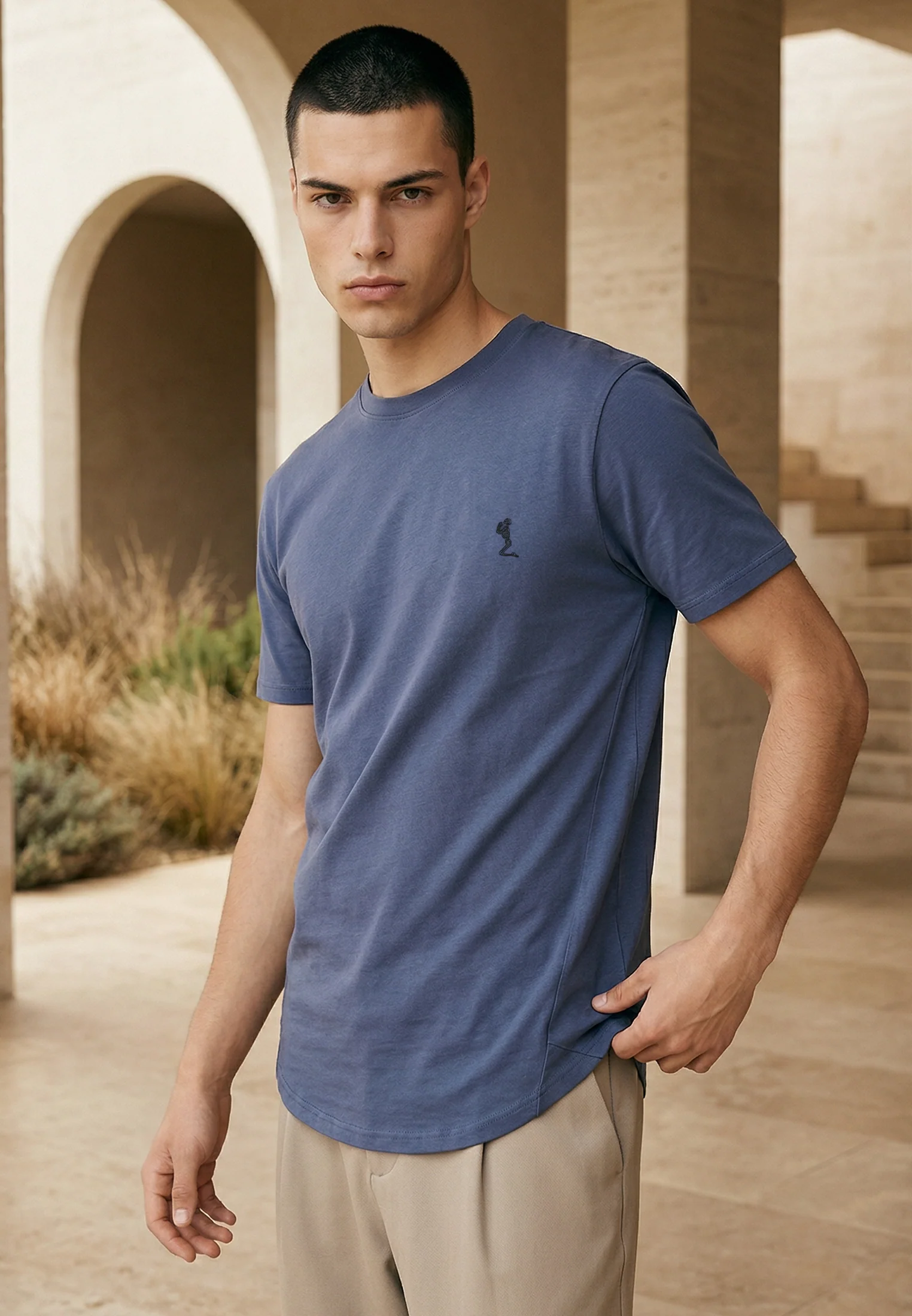 ESSENTIAL SWAG CURVED HEM INDIGO T-SHIRT - Image 2