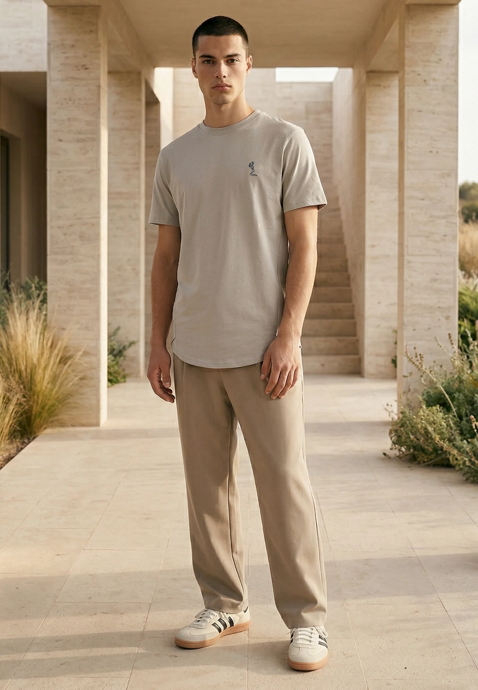 ESSENTIAL SWAG CURVED HEM  LIGHT GREY T-SHIRT - Image 4