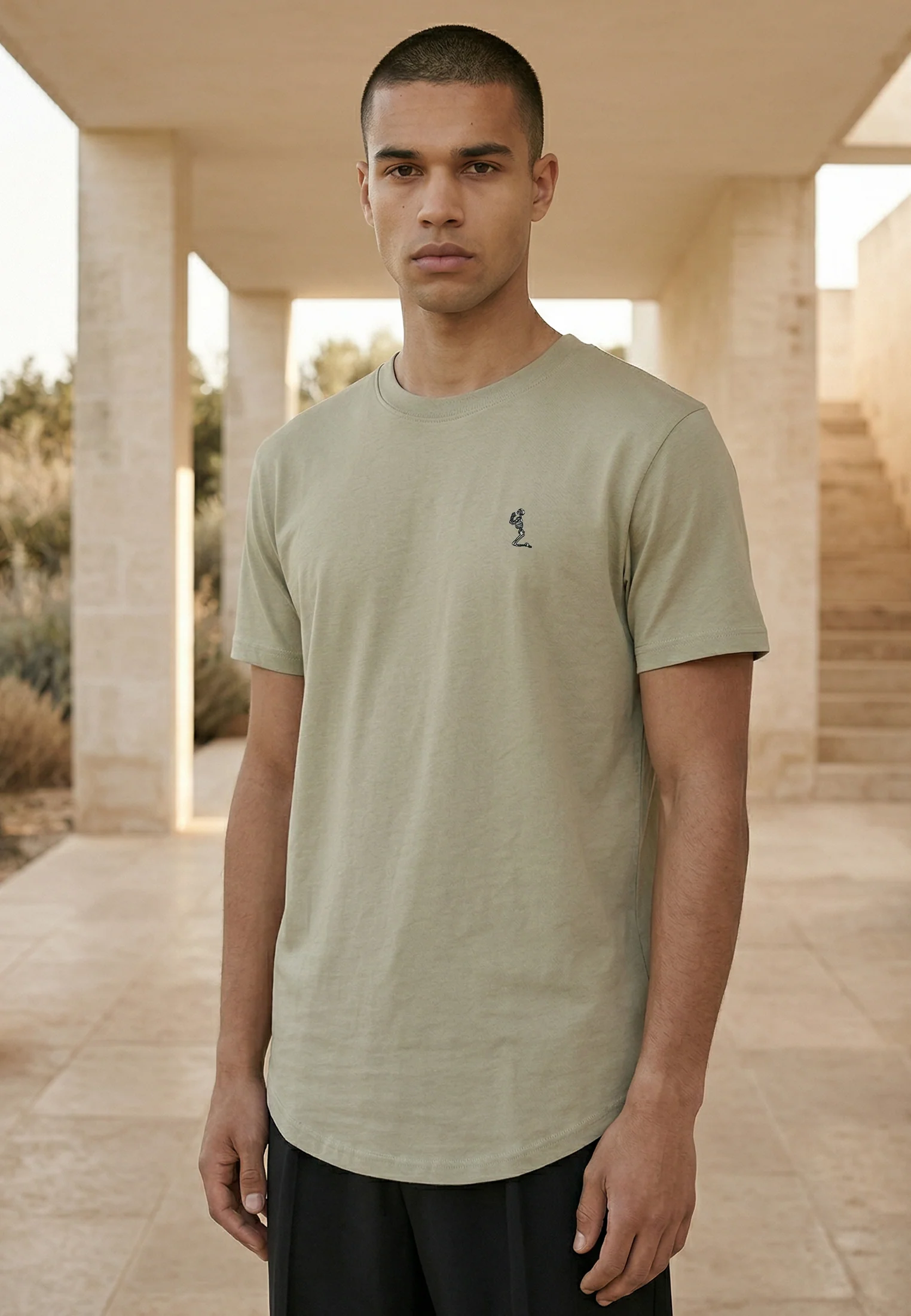 ESSENTIAL SWAG CURVED HEM SOFT KHAKI T-SHIRT - Image 3