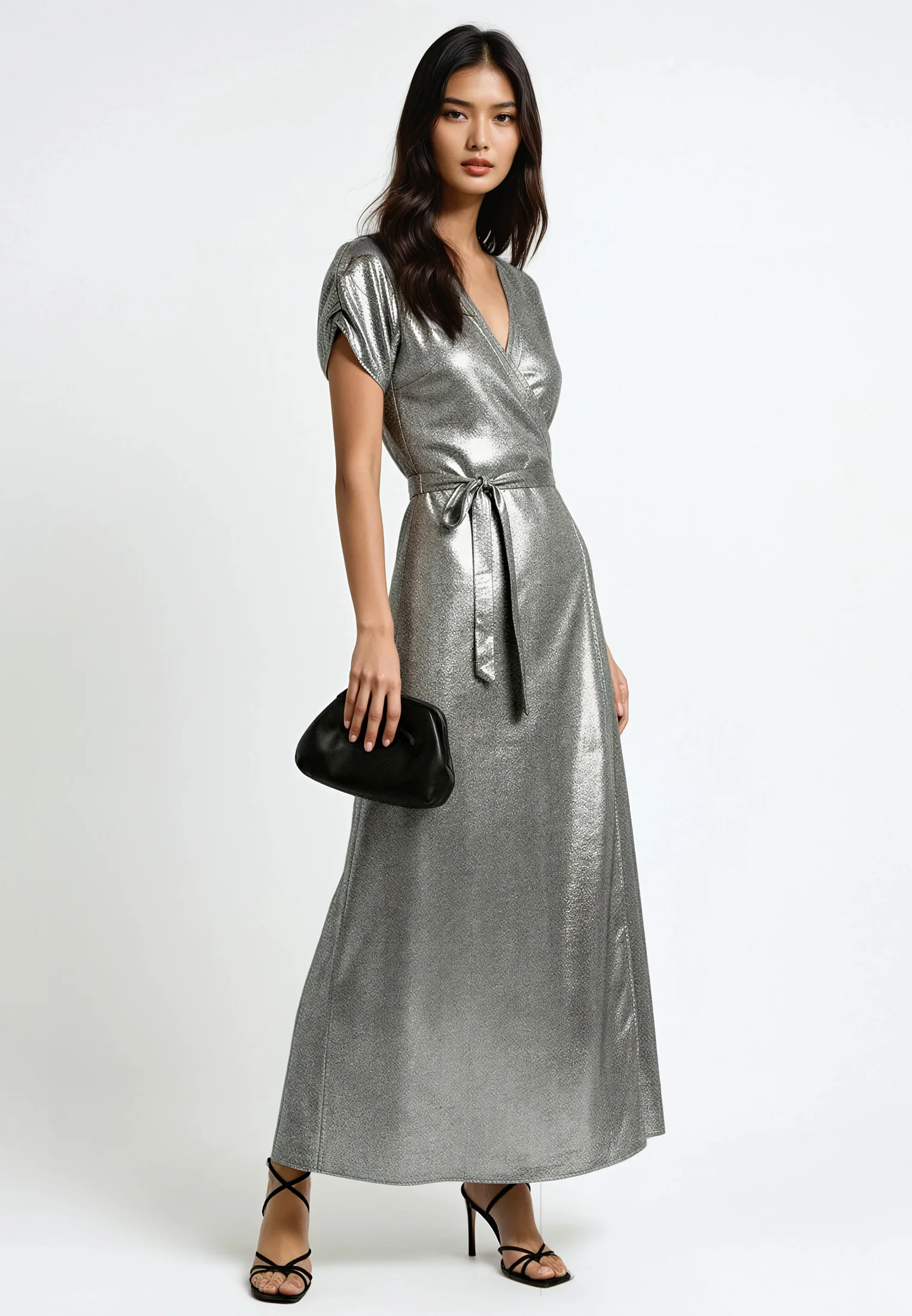 FOLD WRAP DRESS SILVER FOIL - Image 2