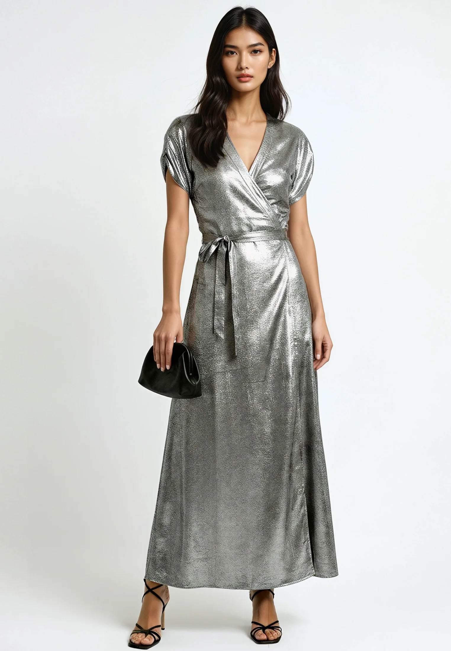 FOLD WRAP DRESS SILVER FOIL - Image 3