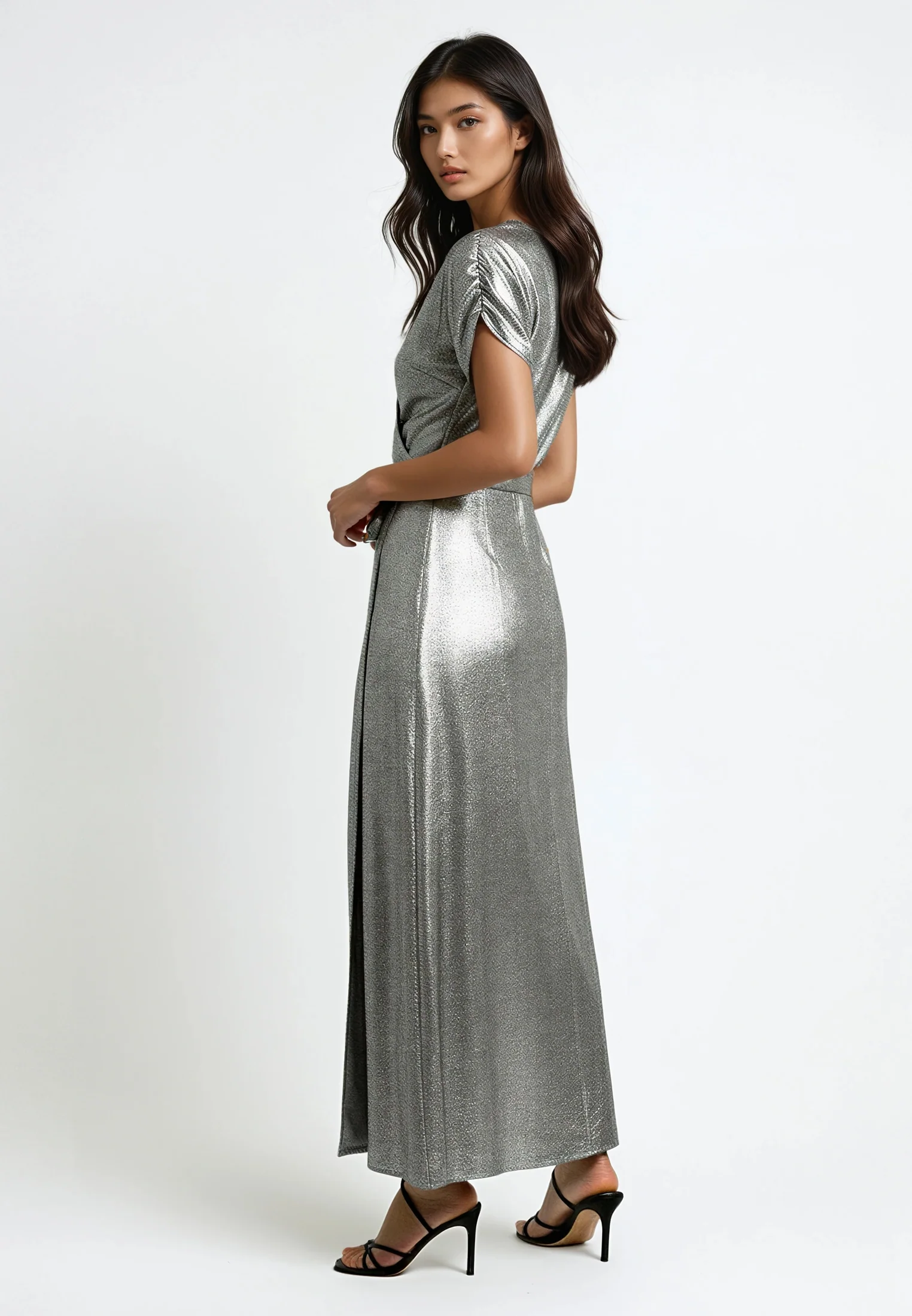 FOLD WRAP DRESS SILVER FOIL - Image 4