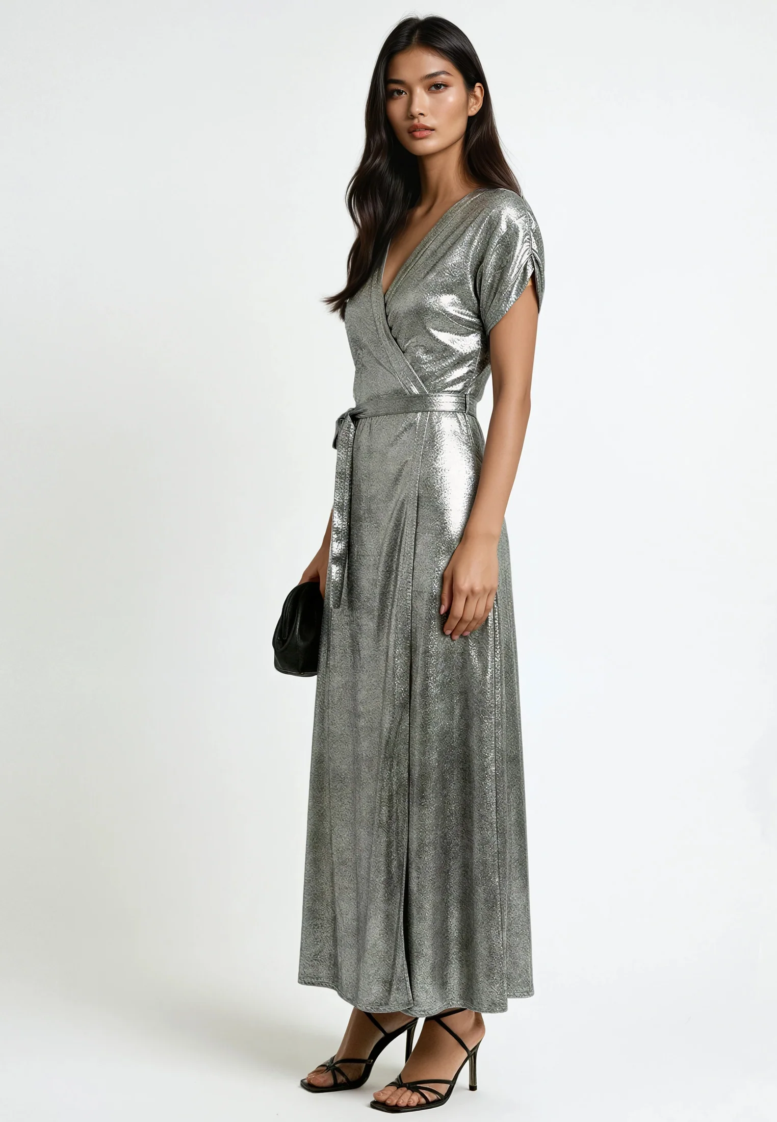 FOLD WRAP DRESS SILVER FOIL - Image 5