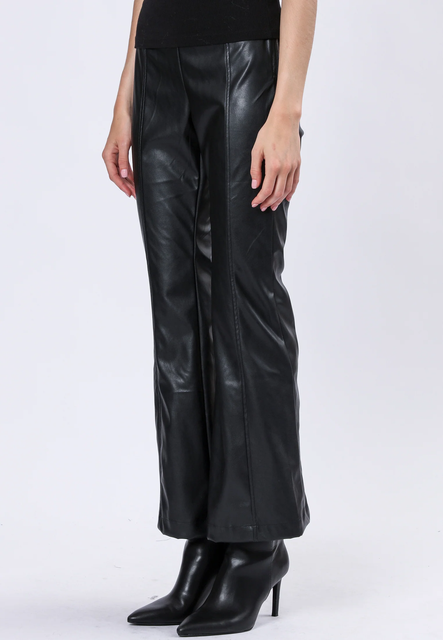 FORCE FLARED TROUSERS BLACK LEATHER LOOK - Image 4