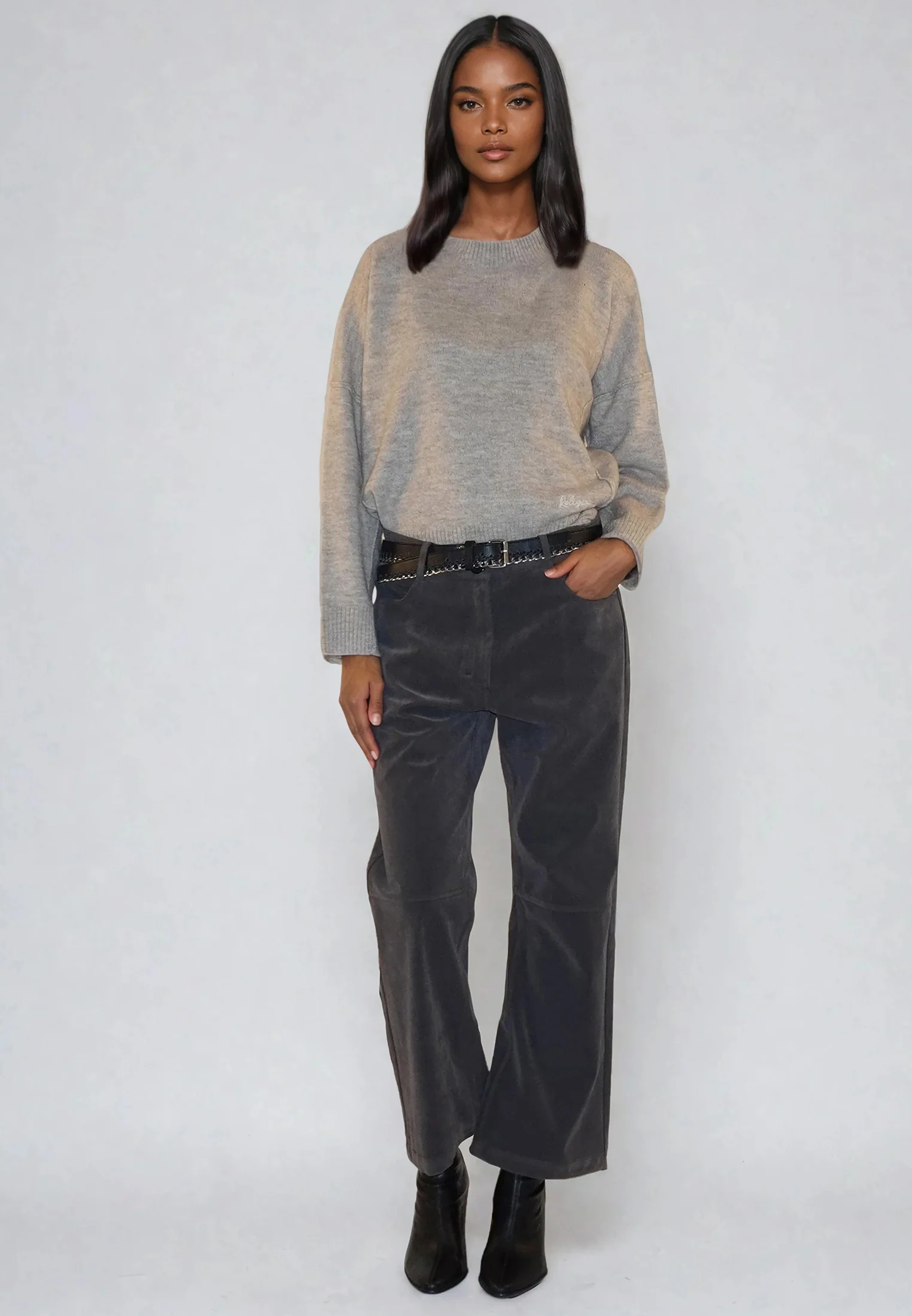 GALAXY SUEDE TROUSERS GREY - Image 4