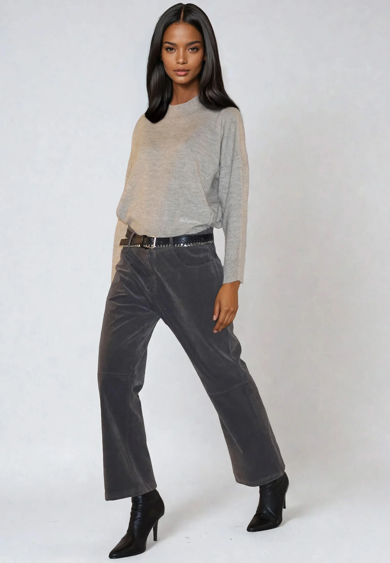 GALAXY SUEDE TROUSERS GREY - Image 6