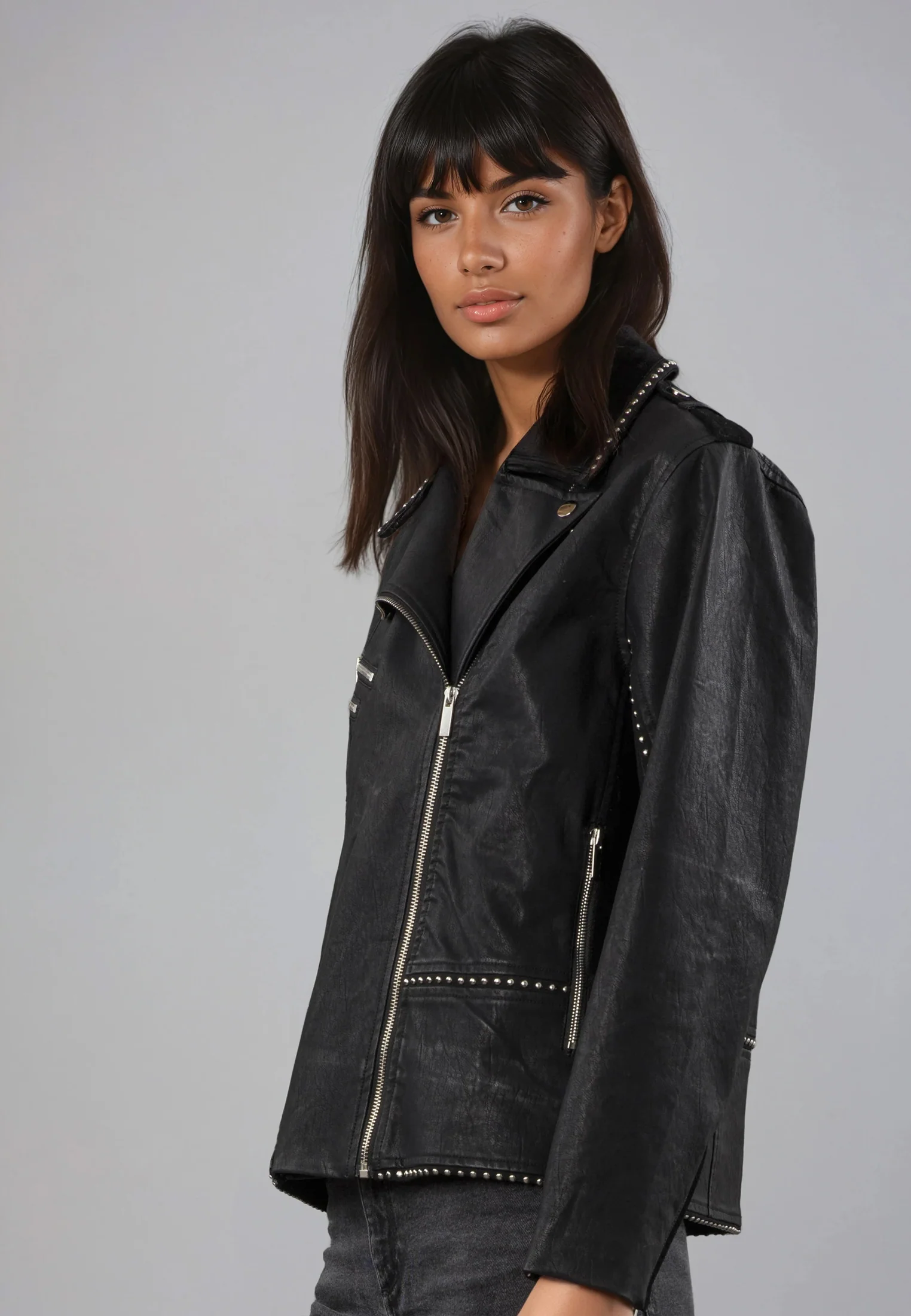 JANE FAUX LEATHER JACKET BLACK - Image 3