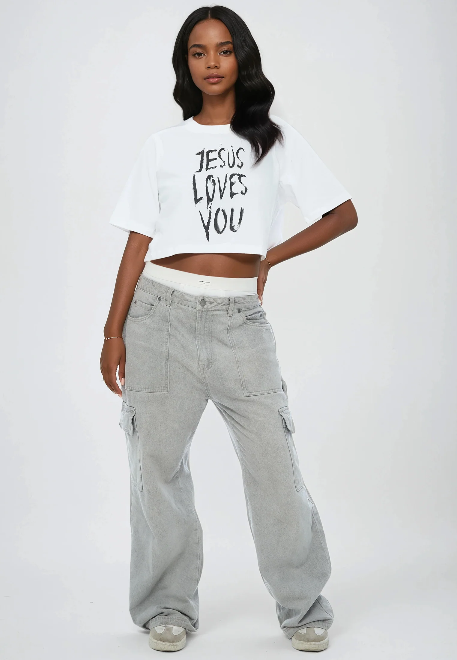 JESUS LOVES YOU CROP TOP WHITE - Image 2