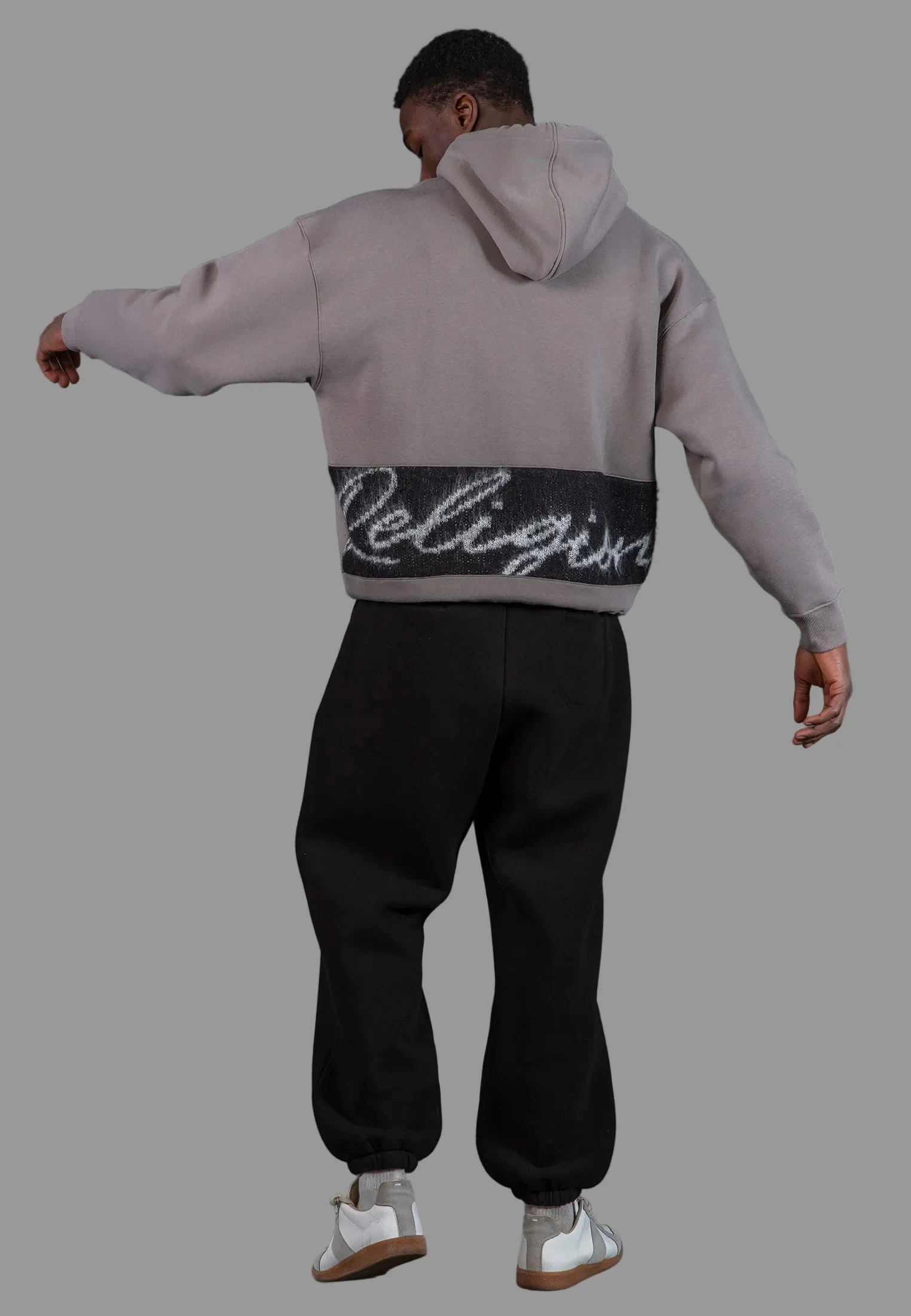 KNITTED RELIGION HOODIE CEMENT GREY - Image 3