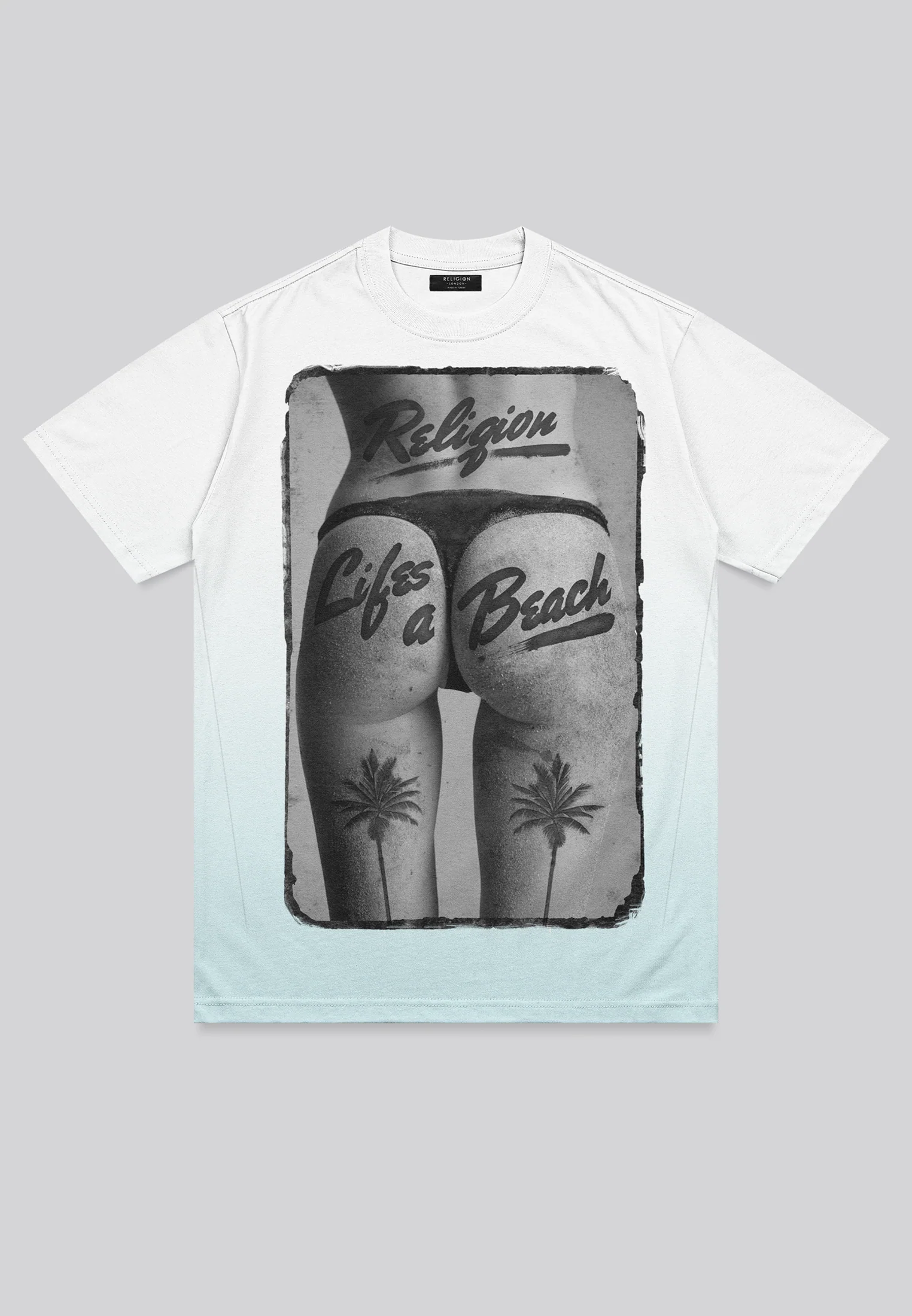 LIFES A BEACH WHITE & PALE BLUE T-SHIRT - Image 2