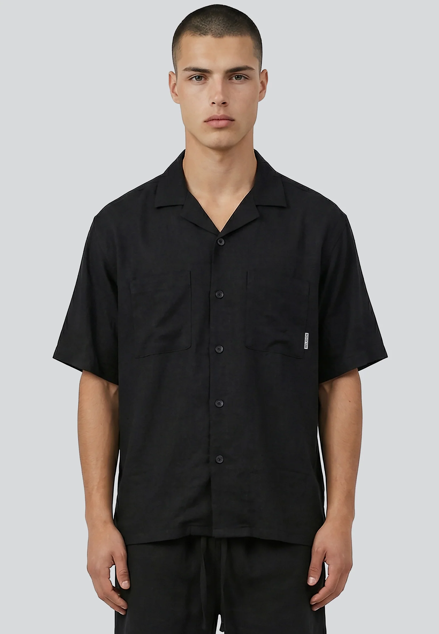 LINEN TWO POCKET SHIRT BLACK - Image 3