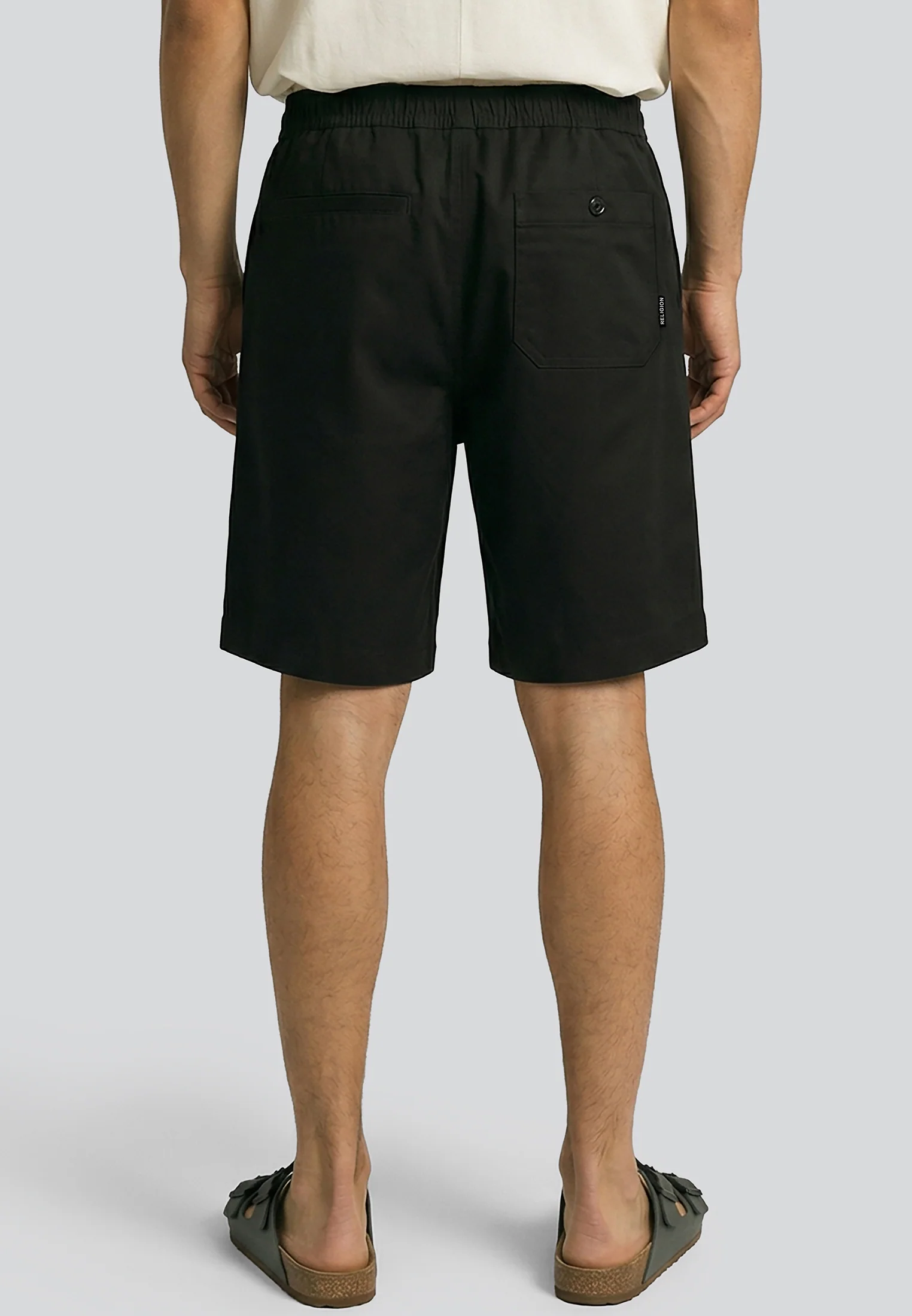 LINEN ELASICATED 3/4 CHINO SHORTS BLACK - Image 4