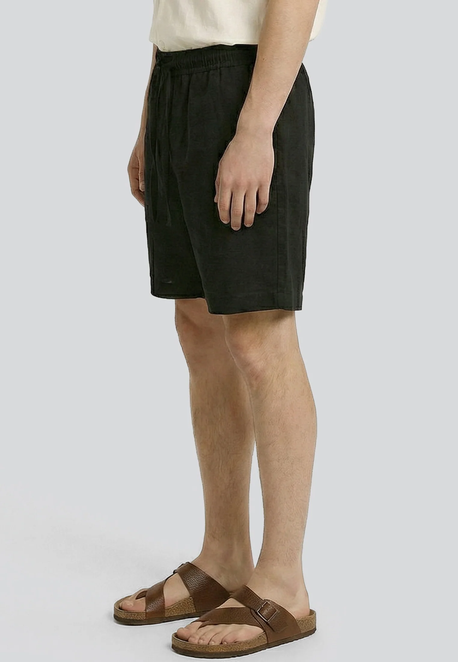 LINEN ELASTICATED CHINO SHORTS BLACK - Image 2