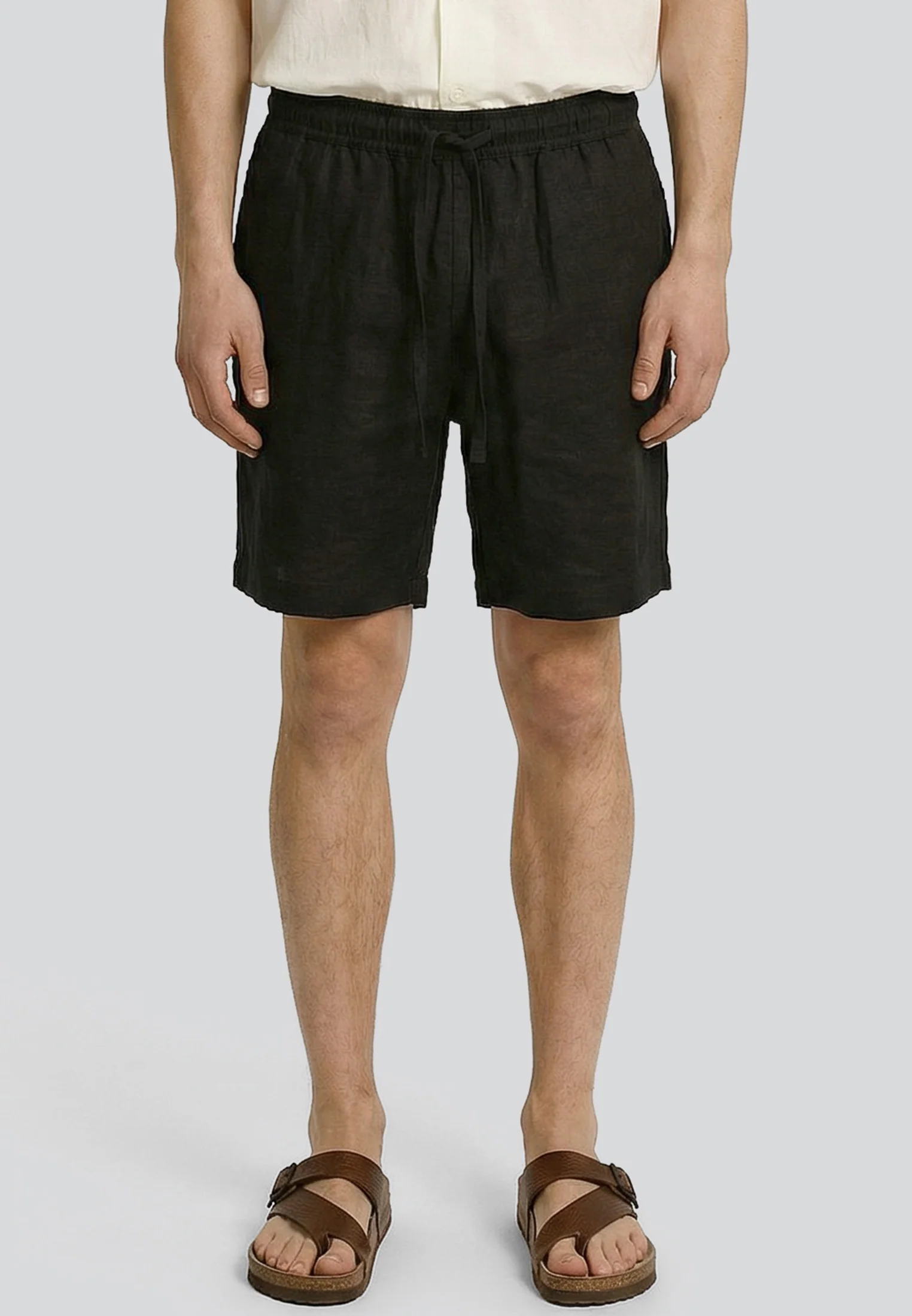 LINEN ELASTICATED CHINO SHORTS BLACK - Image 3