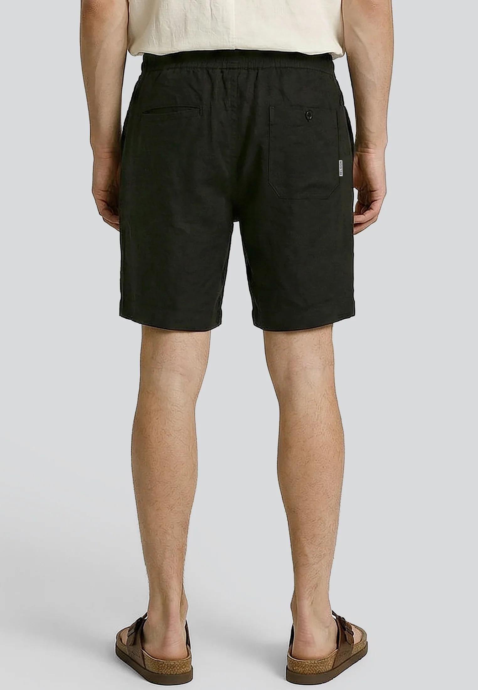 LINEN ELASTICATED CHINO SHORTS BLACK - Image 4