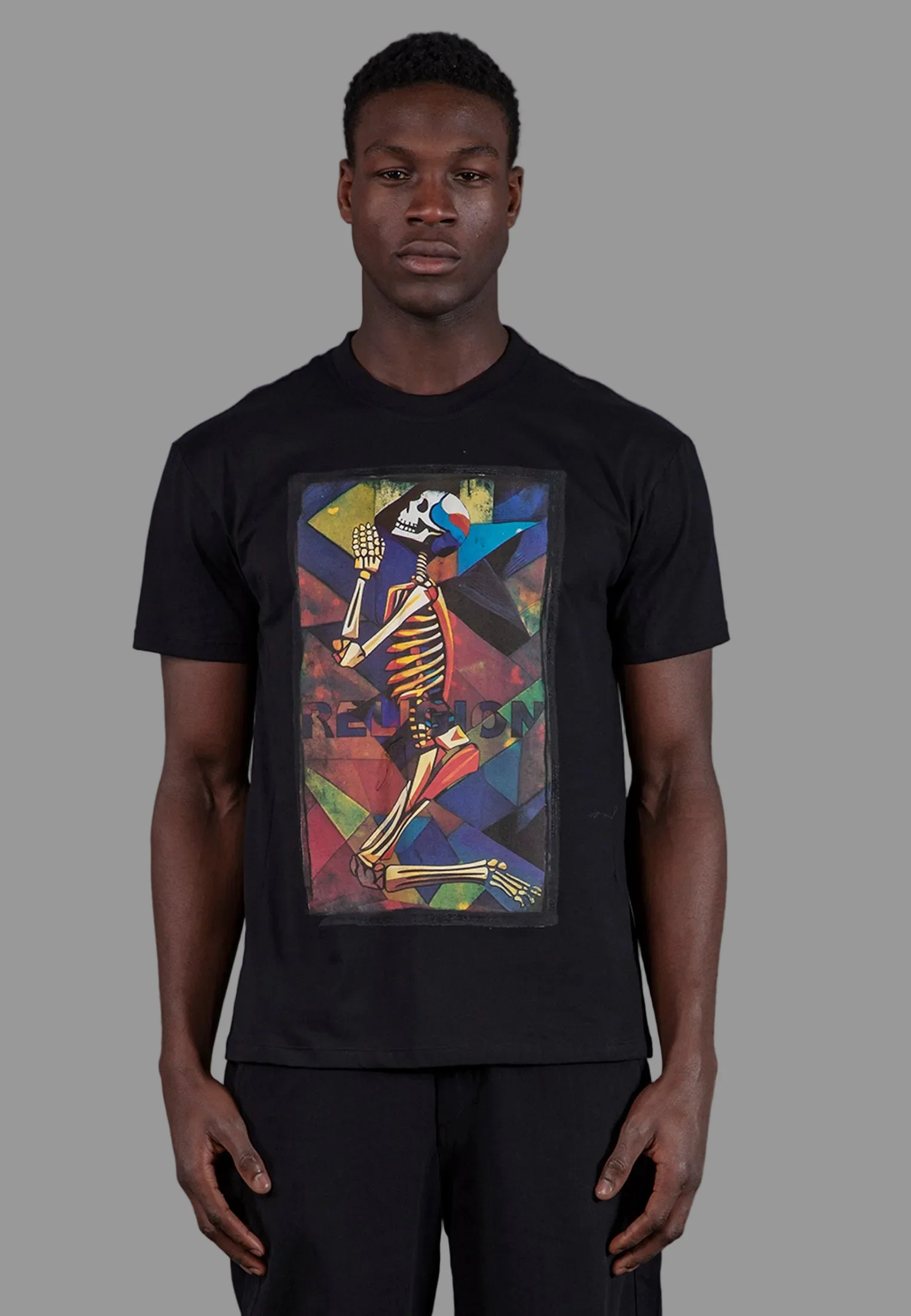 PRAYING SKELETON CUBISM T-SHIRT BLACK