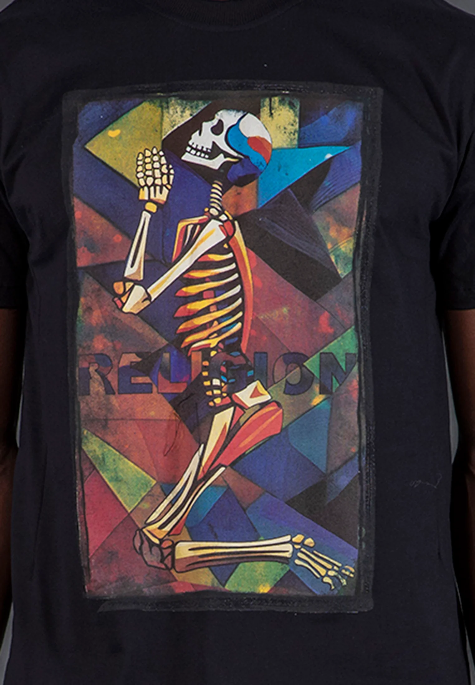 PRAYING SKELETON CUBISM T-SHIRT BLACK - Image 3