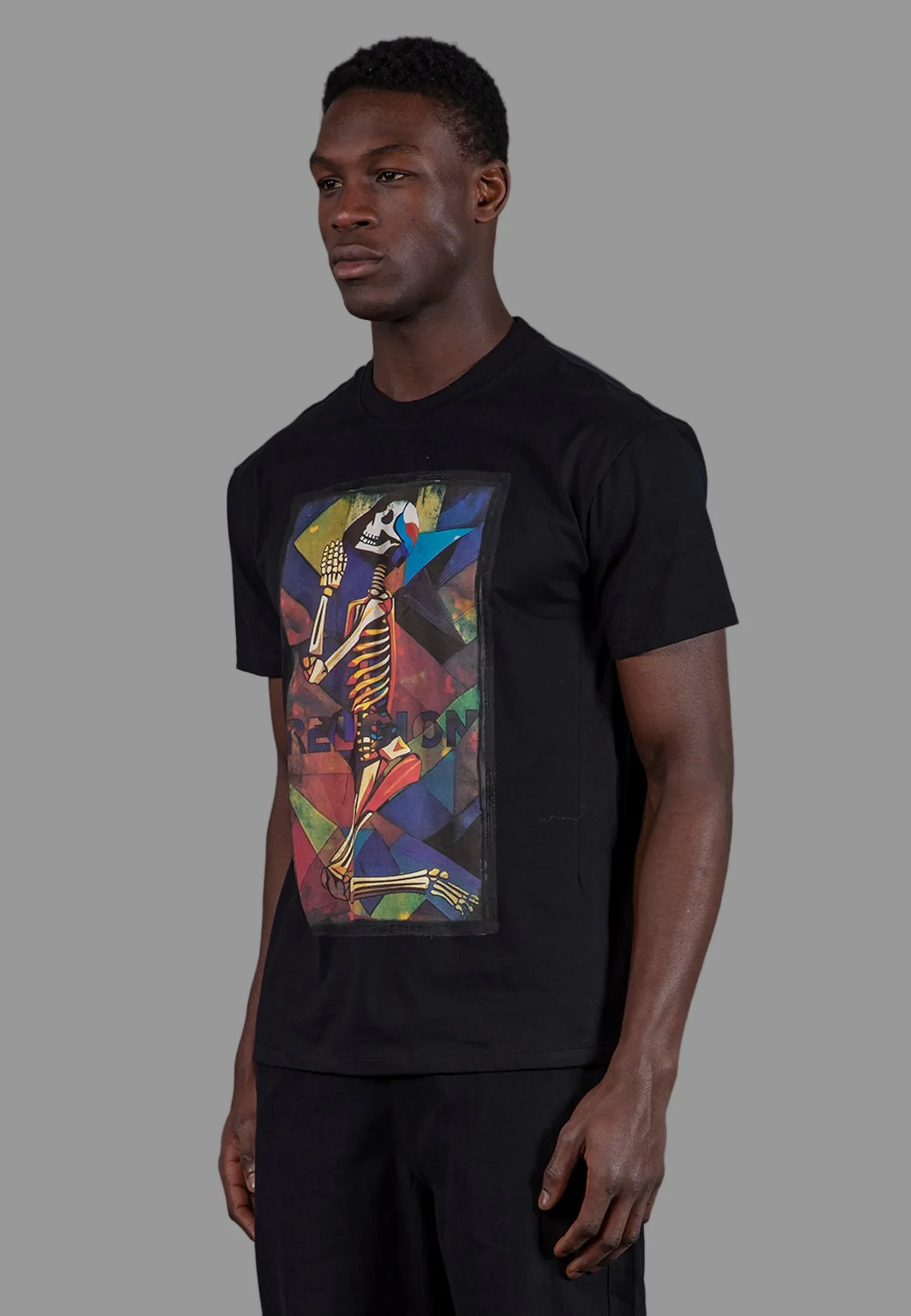 PRAYING SKELETON CUBISM T-SHIRT BLACK - Image 4