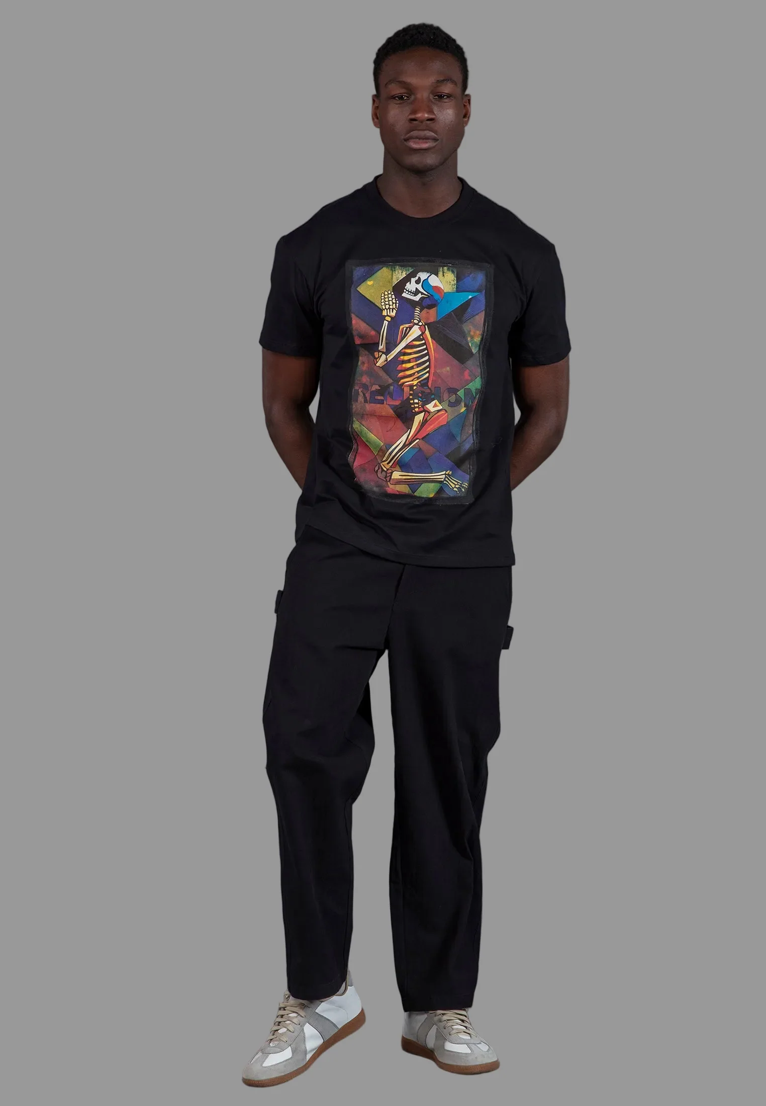 PRAYING SKELETON CUBISM T-SHIRT BLACK - Image 5