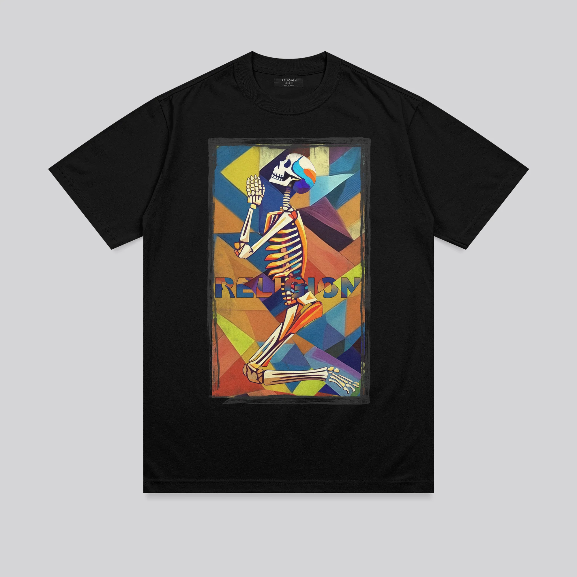 PRAYING SKELETON CUBISM T-SHIRT BLACK - Image 7