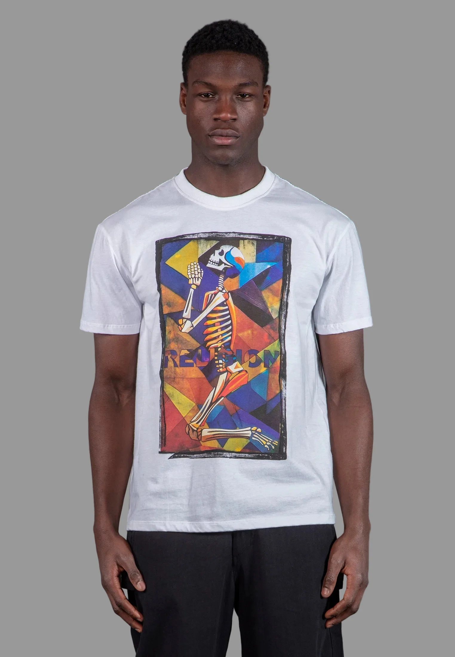 PRAYING SKELETON CUBISM T-SHIRT WHITE