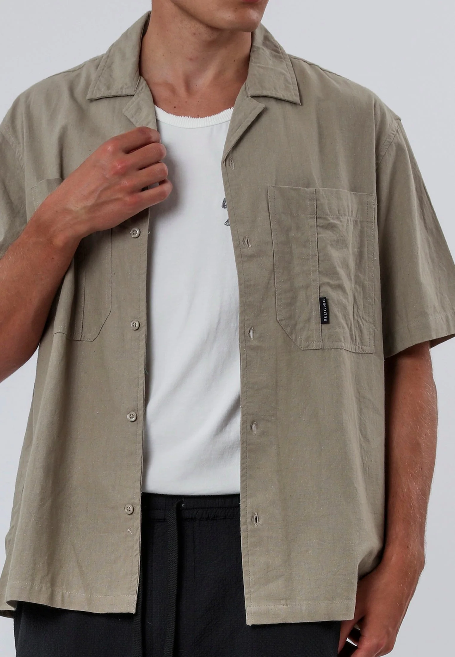 CORPS LINEN BLEND SHIRT LIGHT KHAKI - Image 2