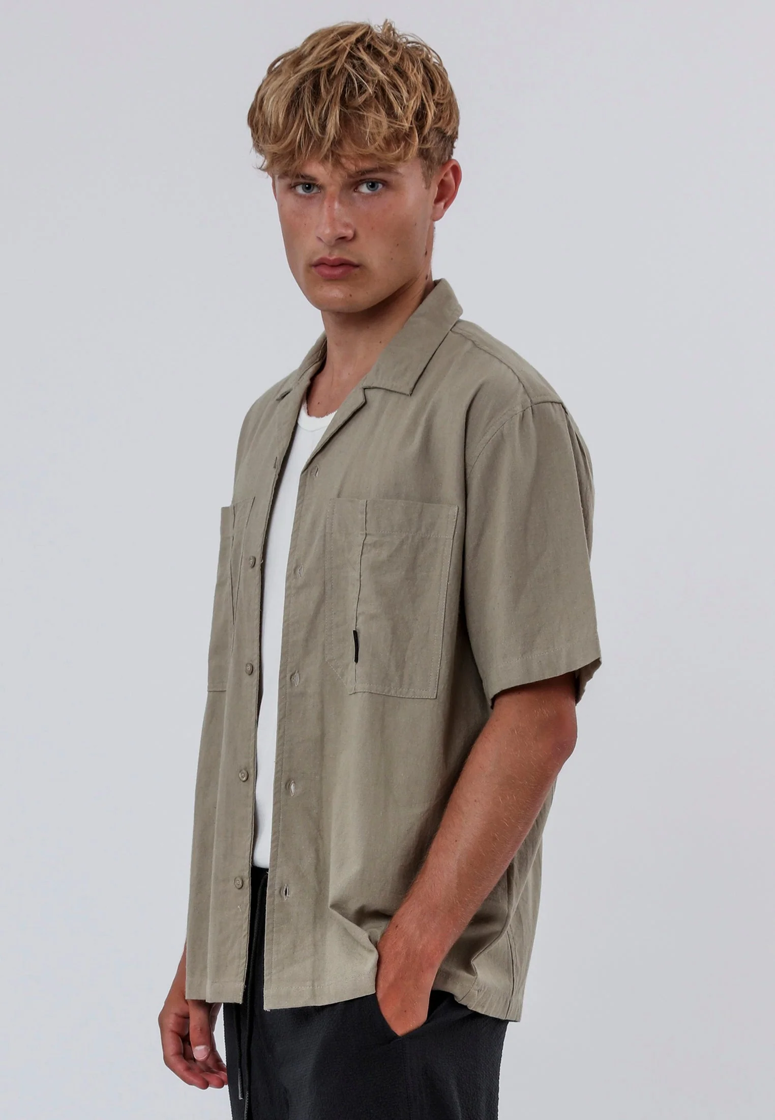 CORPS LINEN BLEND SHIRT LIGHT KHAKI - Image 4