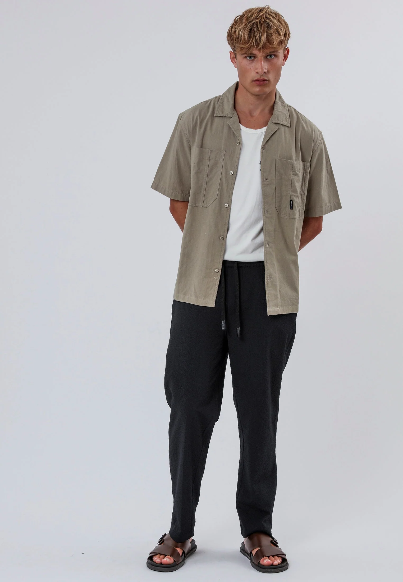 CORPS LINEN BLEND SHIRT LIGHT KHAKI - Image 6