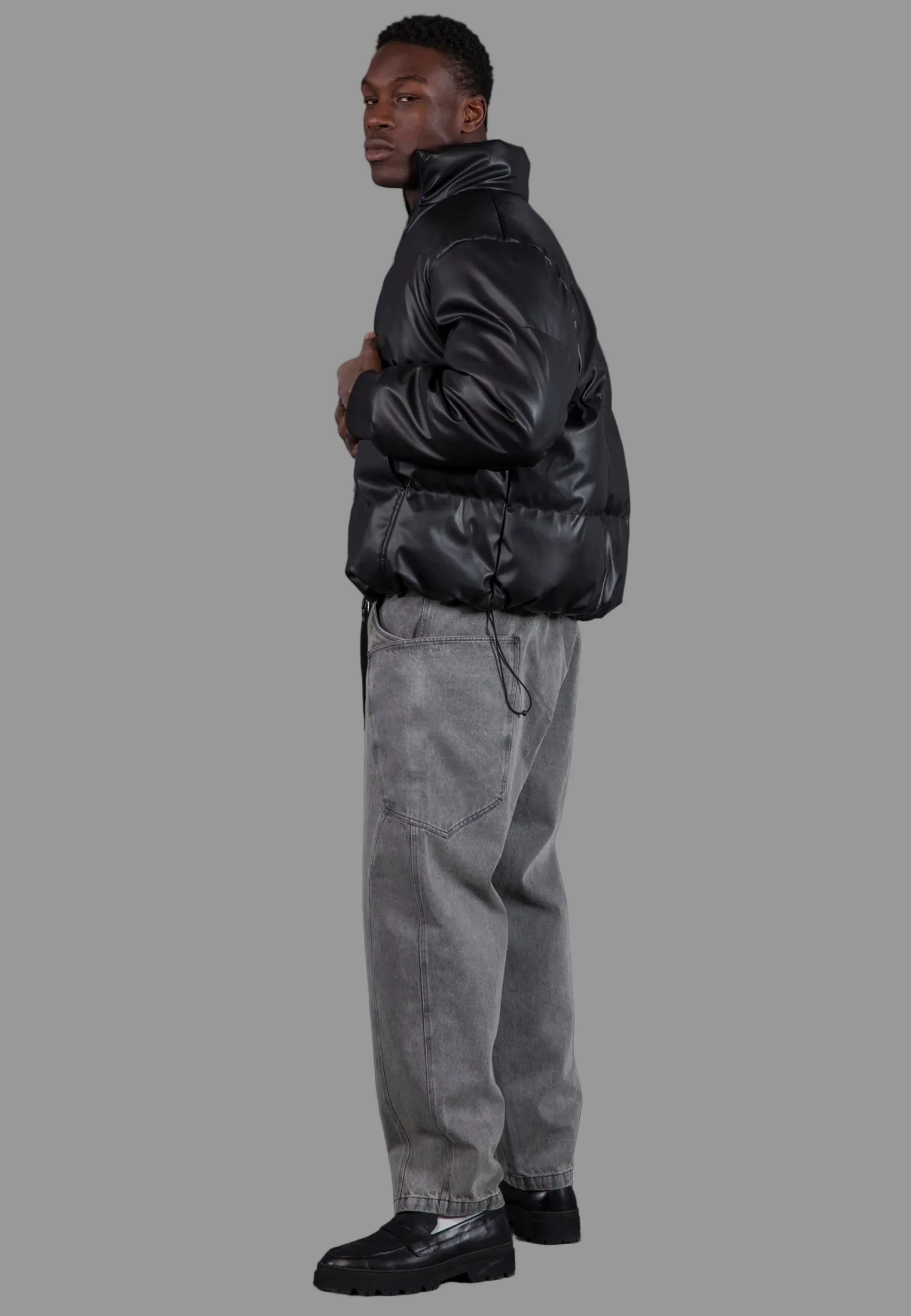 PU PUFFER JACKET BLACK - Image 4