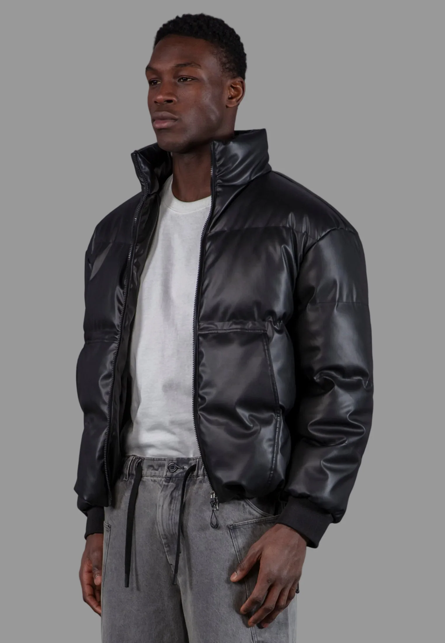 PU PUFFER JACKET BLACK - Image 5