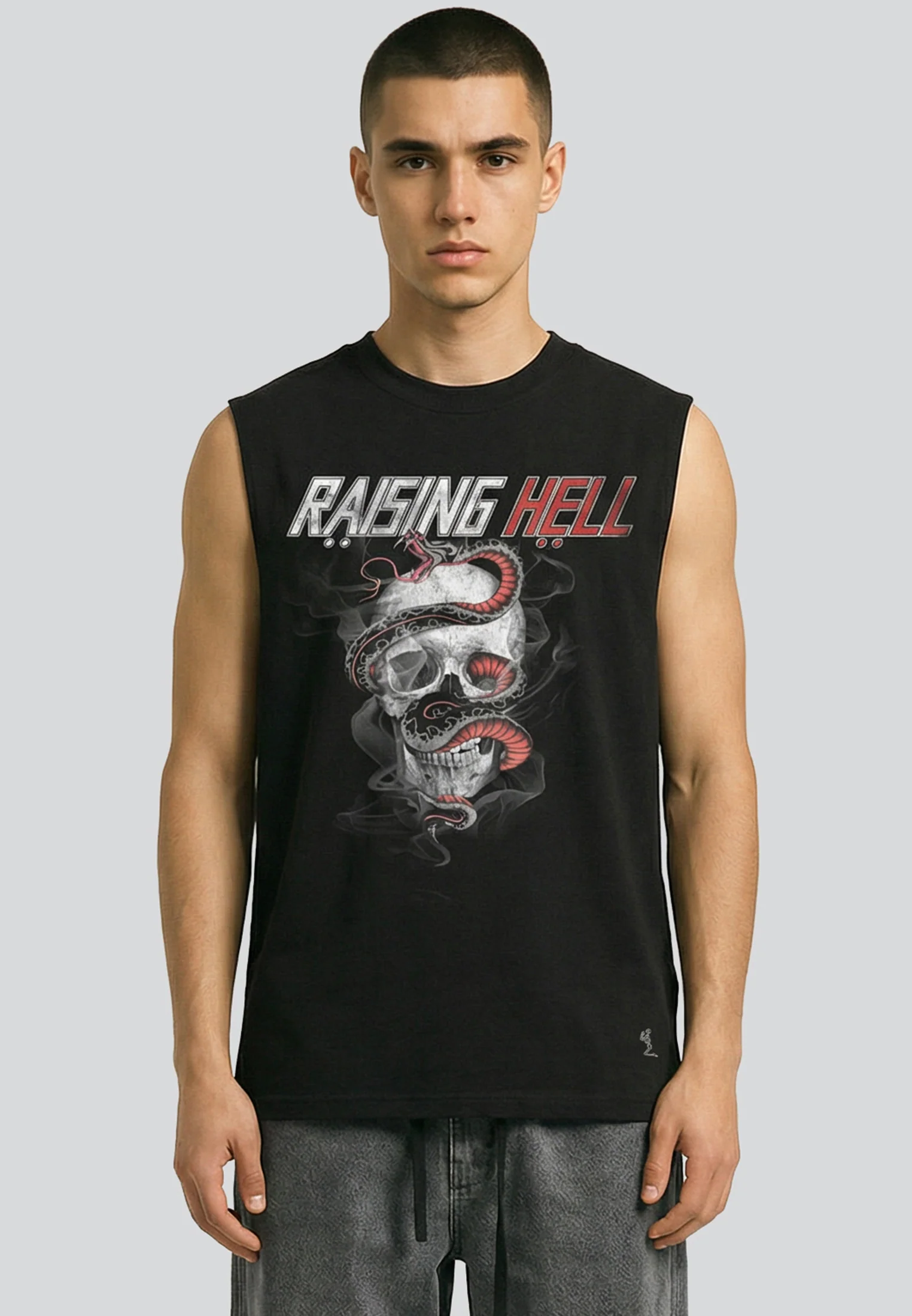RAISING HELL SLEEVELESS T-SHIRT JET BLACK - Image 2