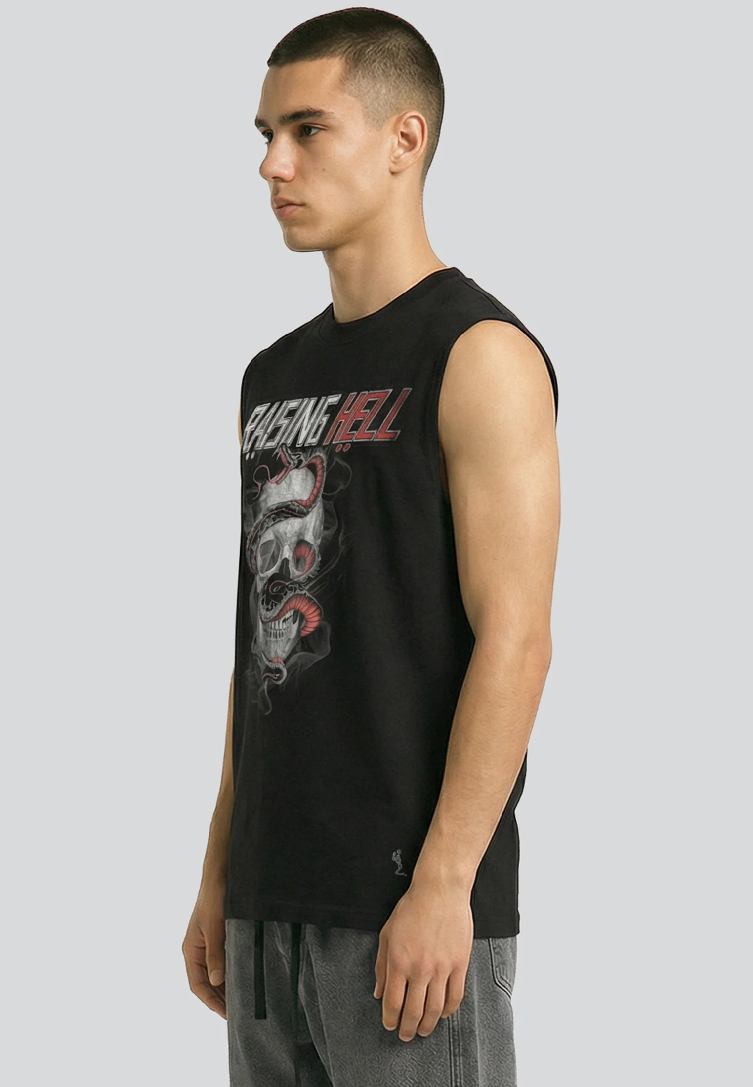 RAISING HELL SLEEVELESS T-SHIRT JET BLACK - Image 5