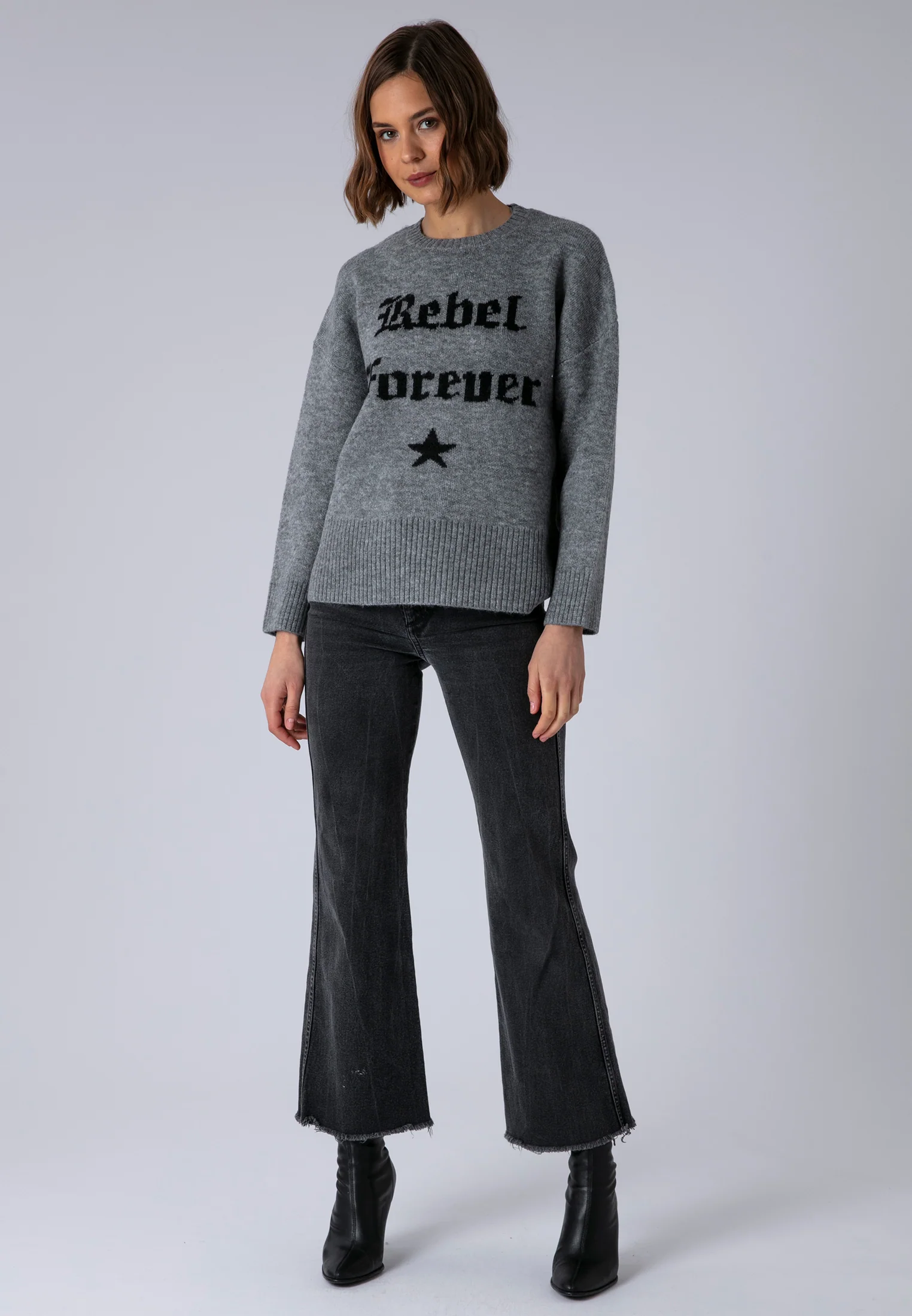 REBEL FOREVER JUMPER GREY MARL & BLACK - Image 2