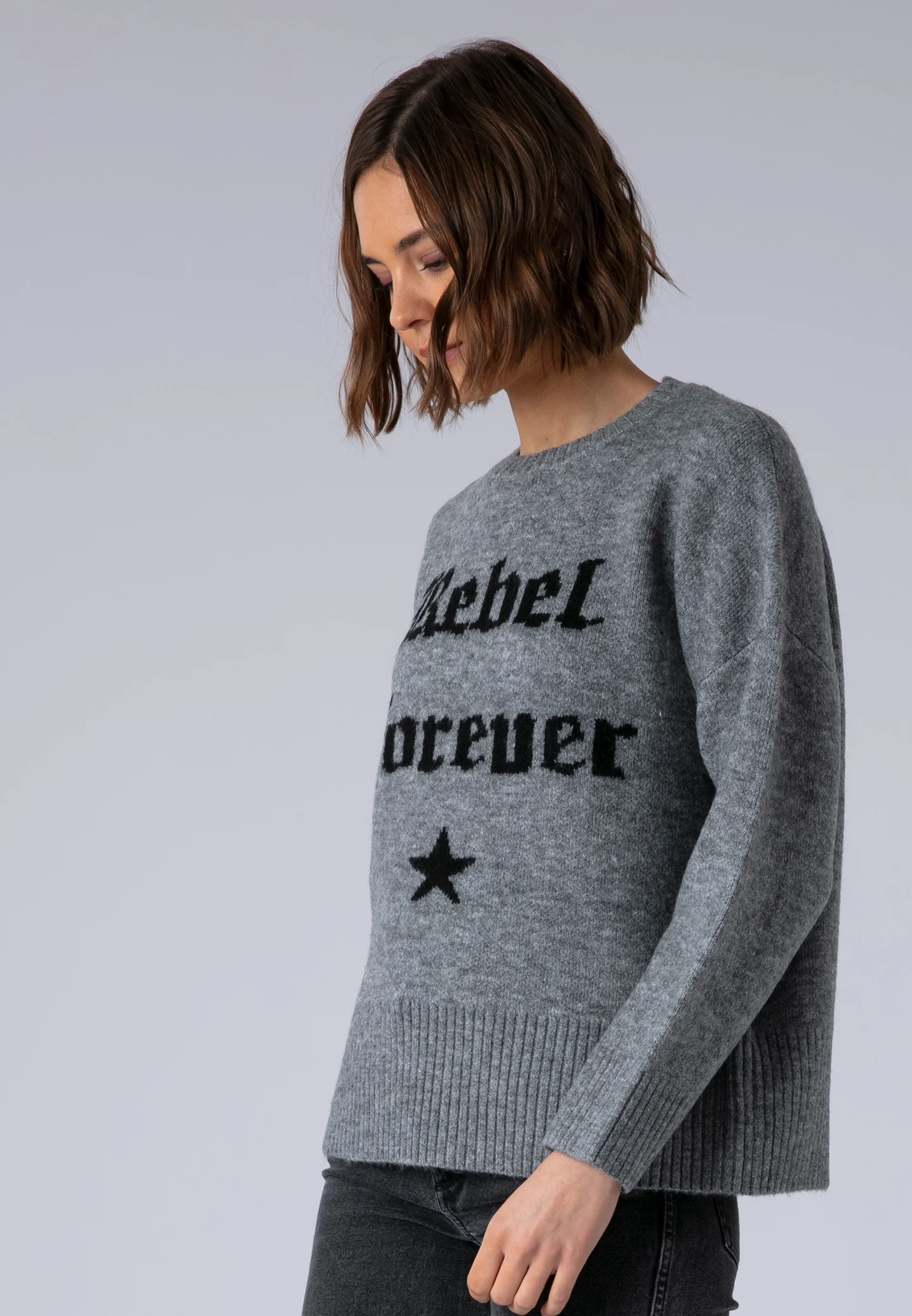 REBEL FOREVER JUMPER GREY MARL & BLACK - Image 3