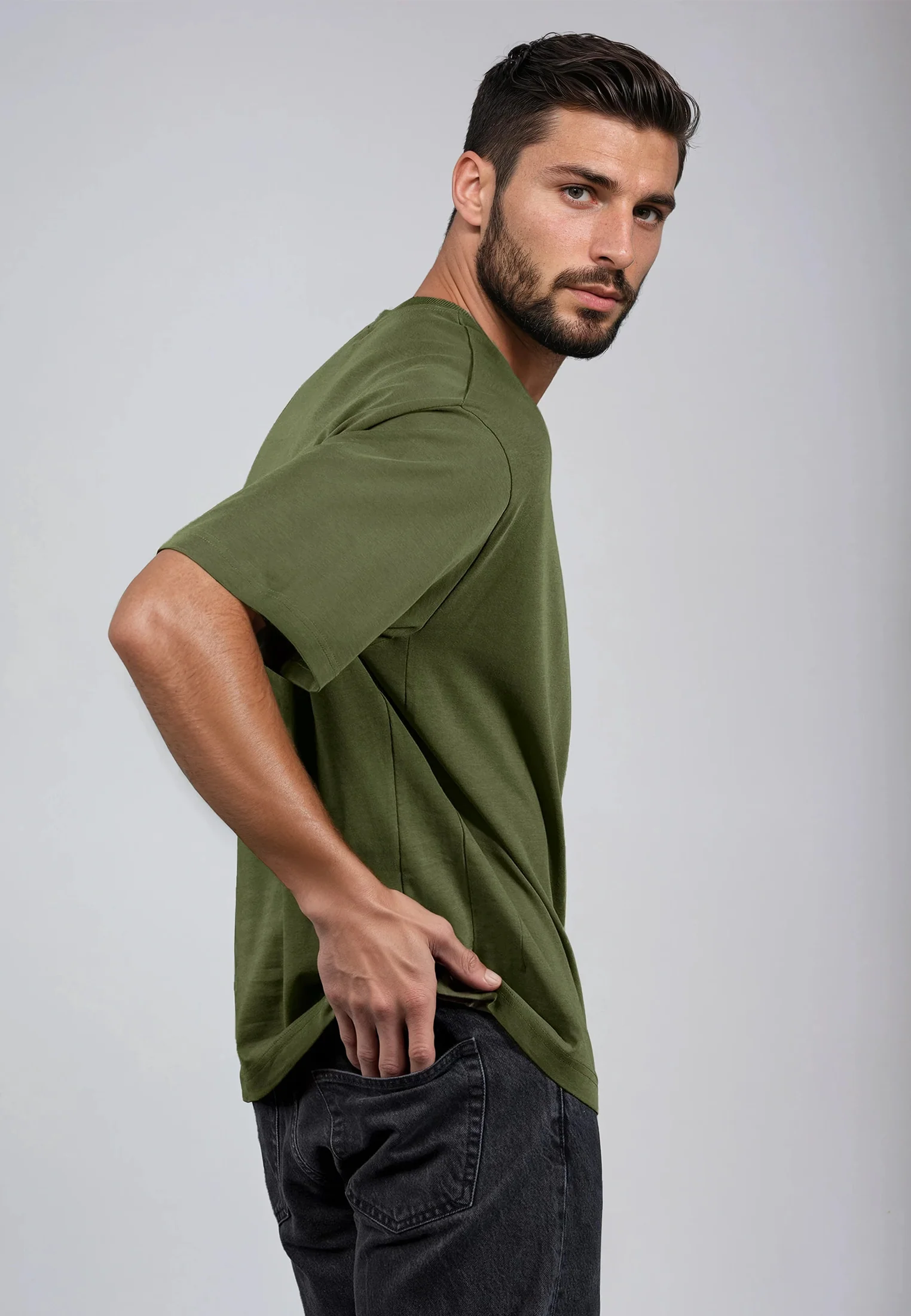 OVERSIZED HEAVY BLOCK T-SHIRT ARMY GREEN - Image 3