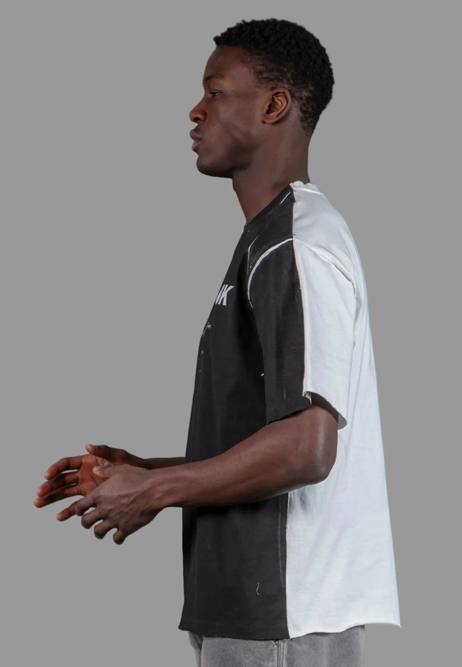 BLOCK PRINT T-SHIRT WASHED BLACK & OFF WHITE - Image 2