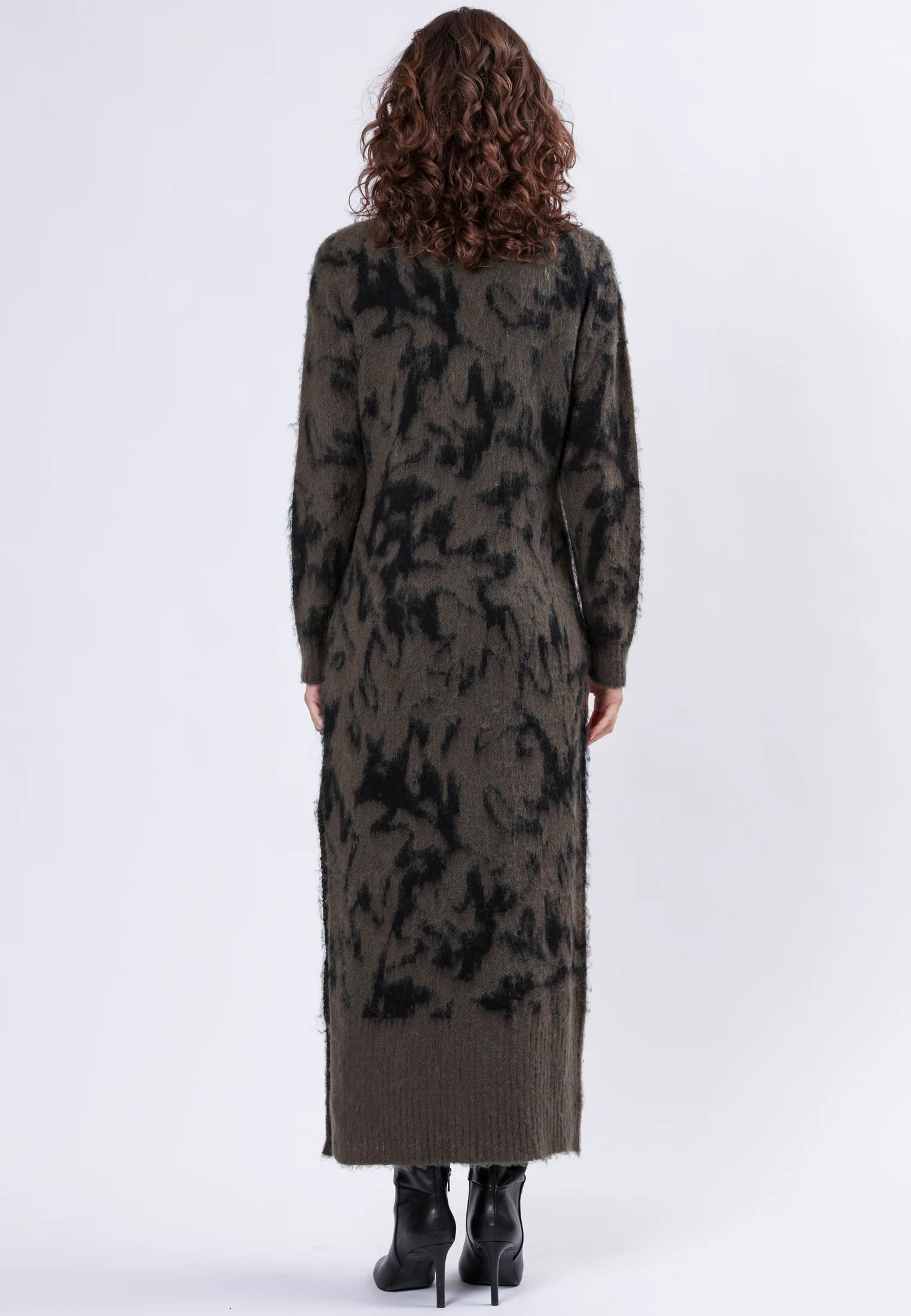 REVERSE MOCK NECK DRESS CAMO KHAKI - Image 3