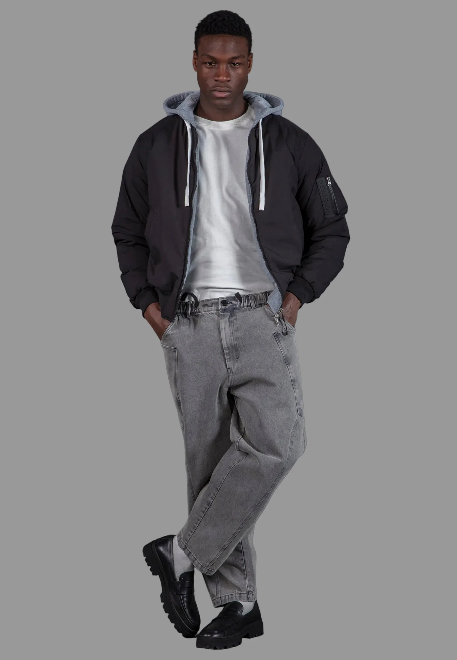 REVERSIBLE HOODED BOMBER BLACK - Image 3