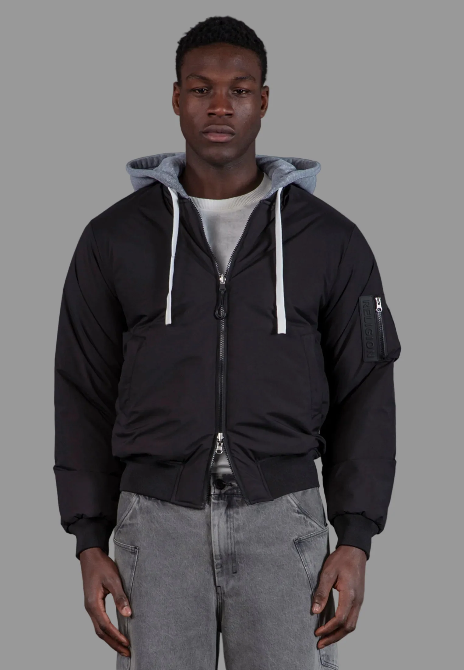 REVERSIBLE HOODED BOMBER BLACK - Image 5
