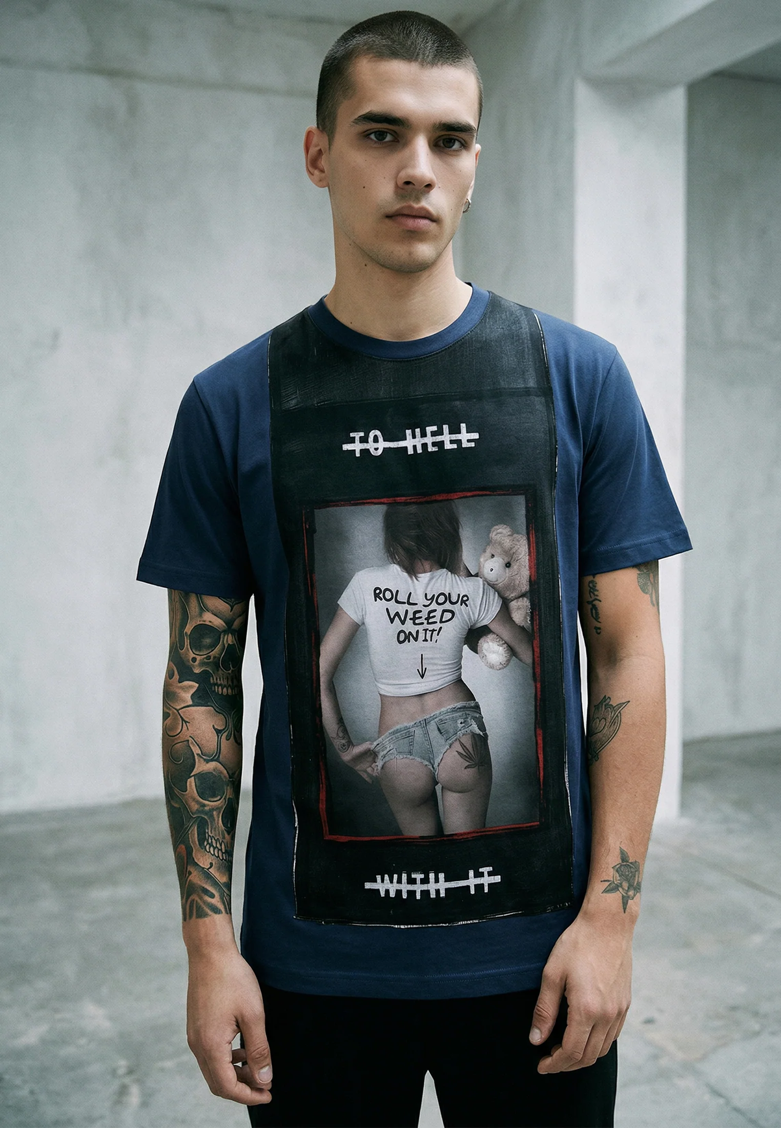 ROLL YOUR WEED FRENCH NAVY T-SHIRT
