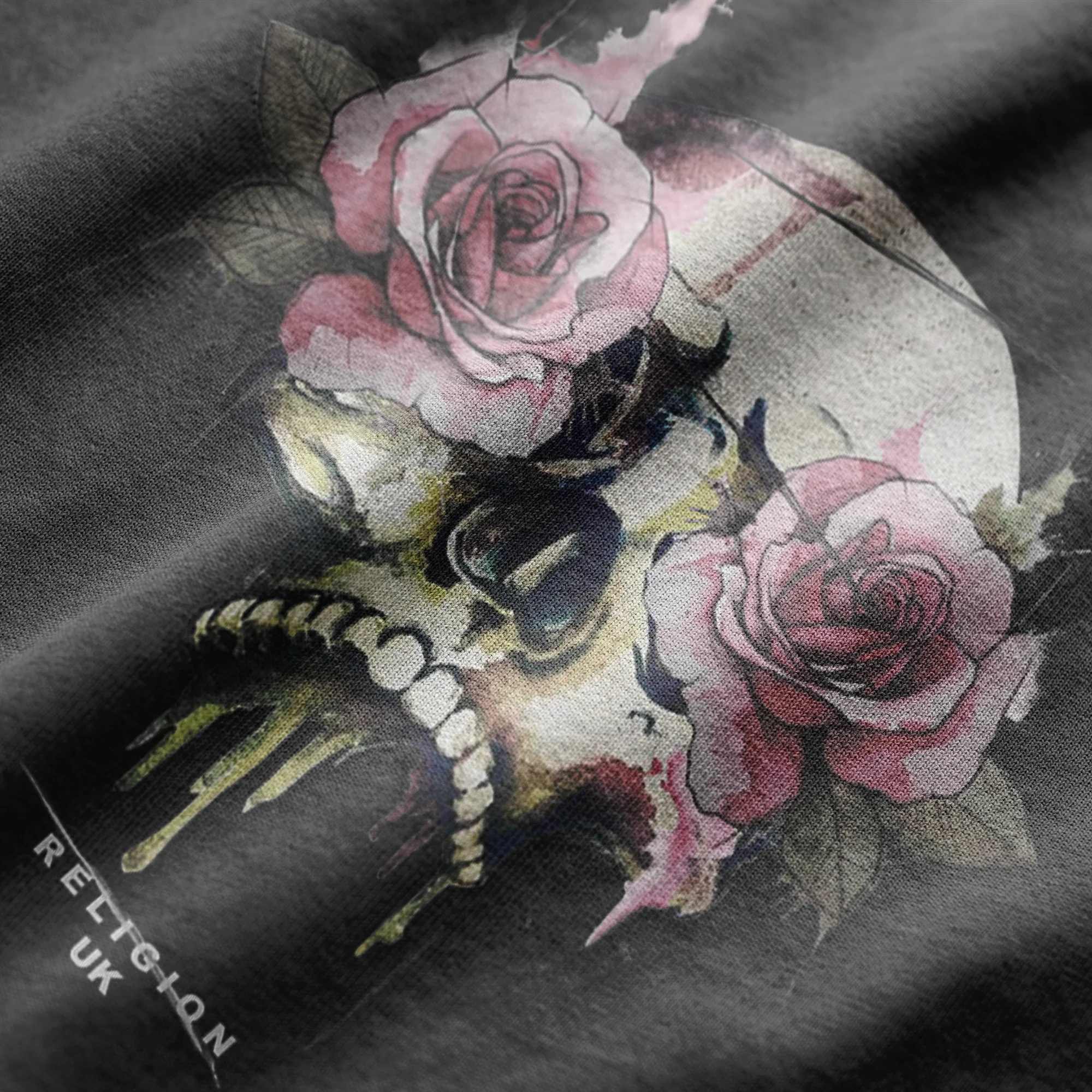 ROSES SKULL T-SHIRT WASHED BLACK - Image 2