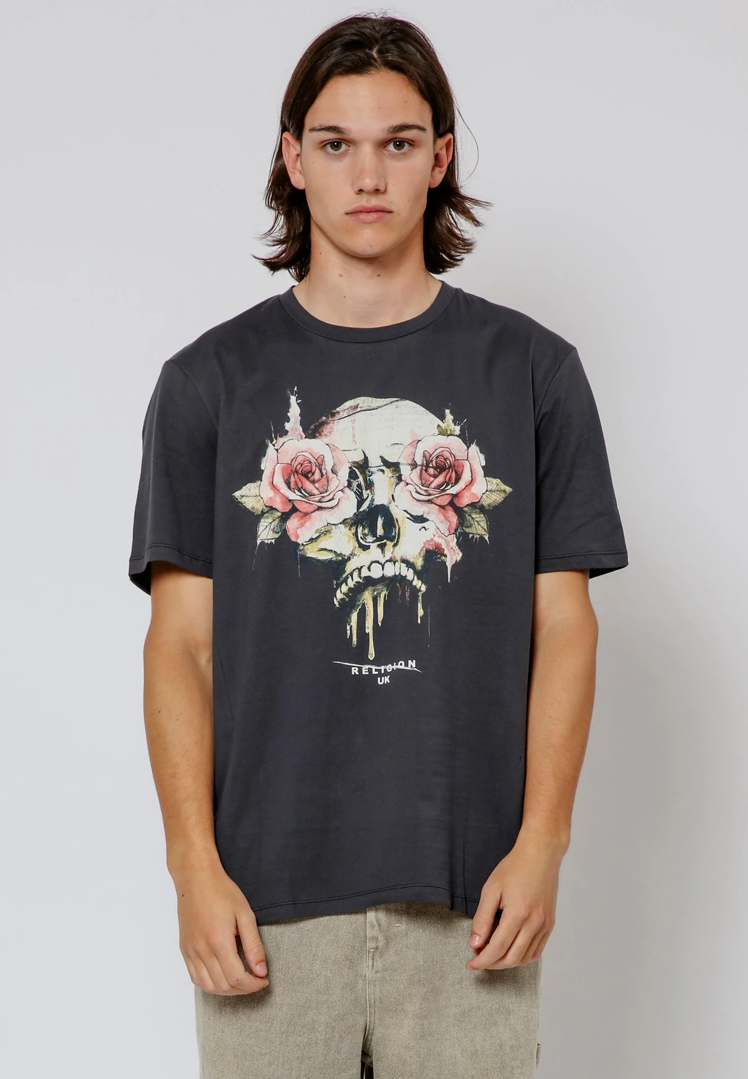 ROSES SKULL T-SHIRT WASHED BLACK - Image 4