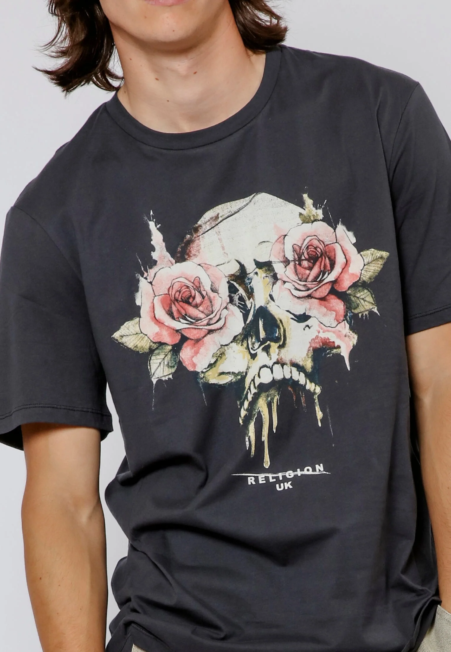ROSES SKULL T-SHIRT WASHED BLACK - Image 5