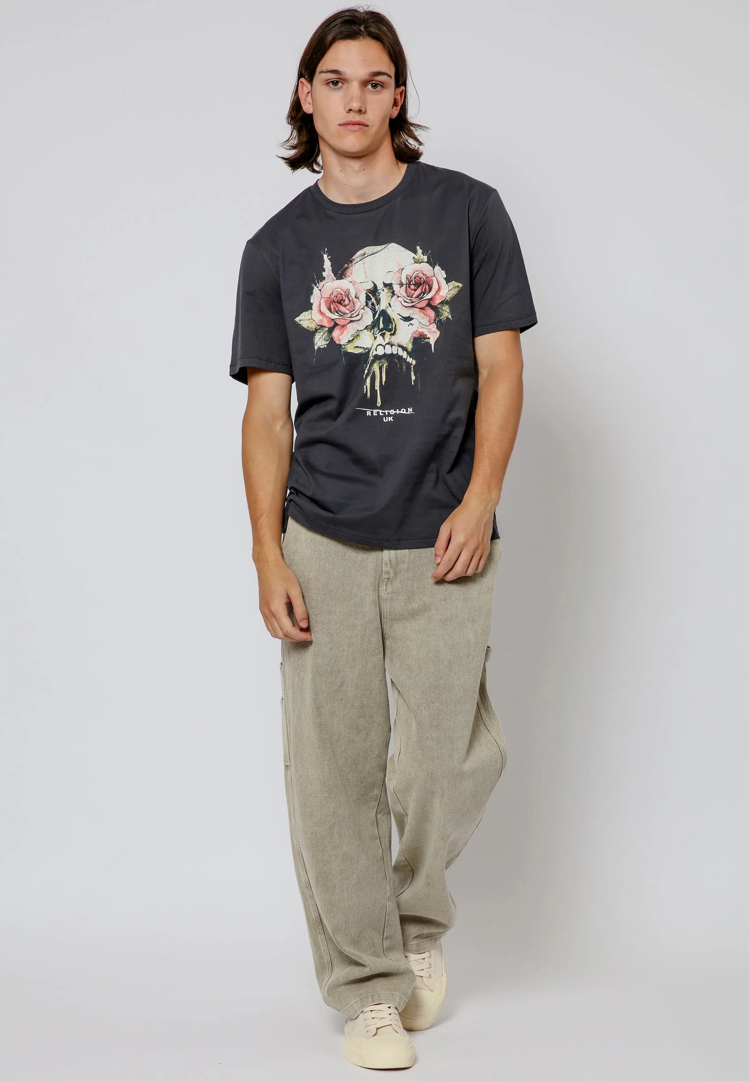 ROSES SKULL T-SHIRT WASHED BLACK - Image 8